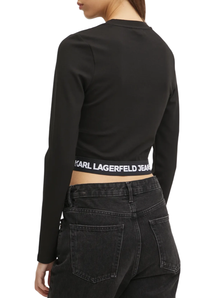 Karl Lagerfeld Jeans Top cropped manica lunga con banda logata nero