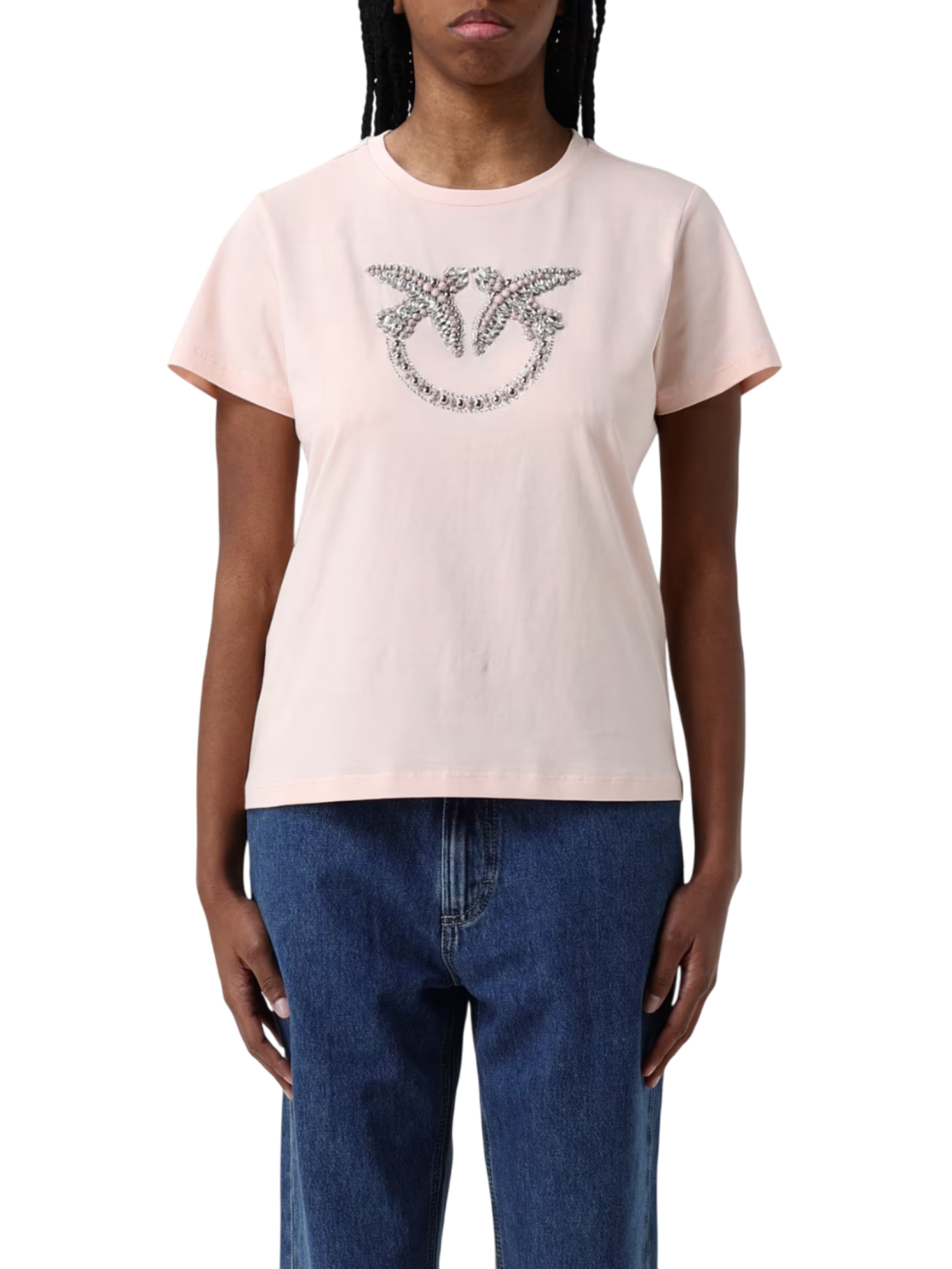 Pinko T-shirt manica corta Quentin con logo gioiello rosa 100535-A2G7 N38 PINKO 