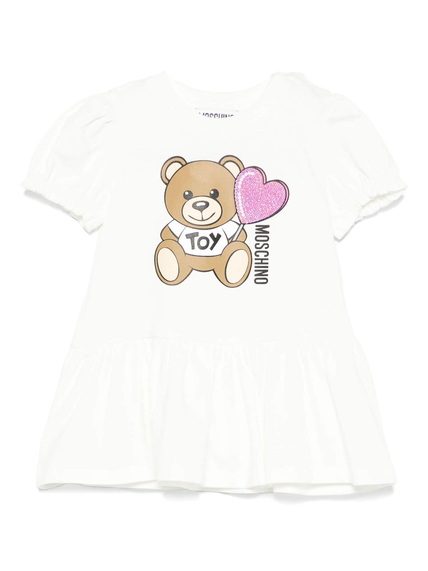 Moschino abito neonata con balza stampa orsetto panna MDV0C7-LBA00 10063 MOSCHINO 
