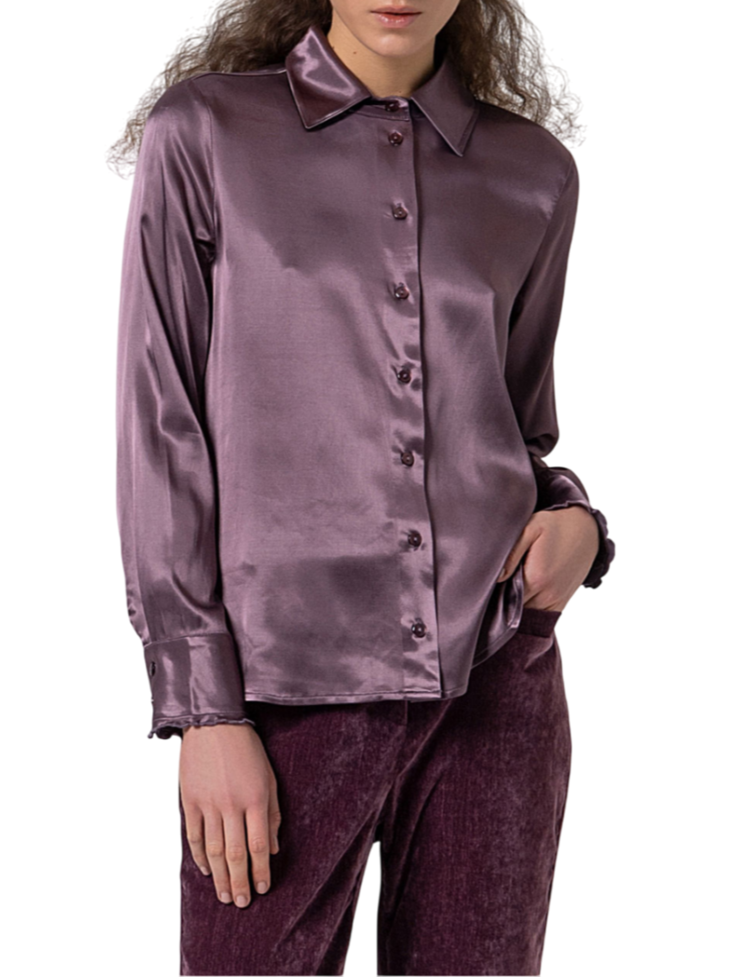 Surkana camicia satin manica lunga viola 565LIKI122 45 SURKANA 