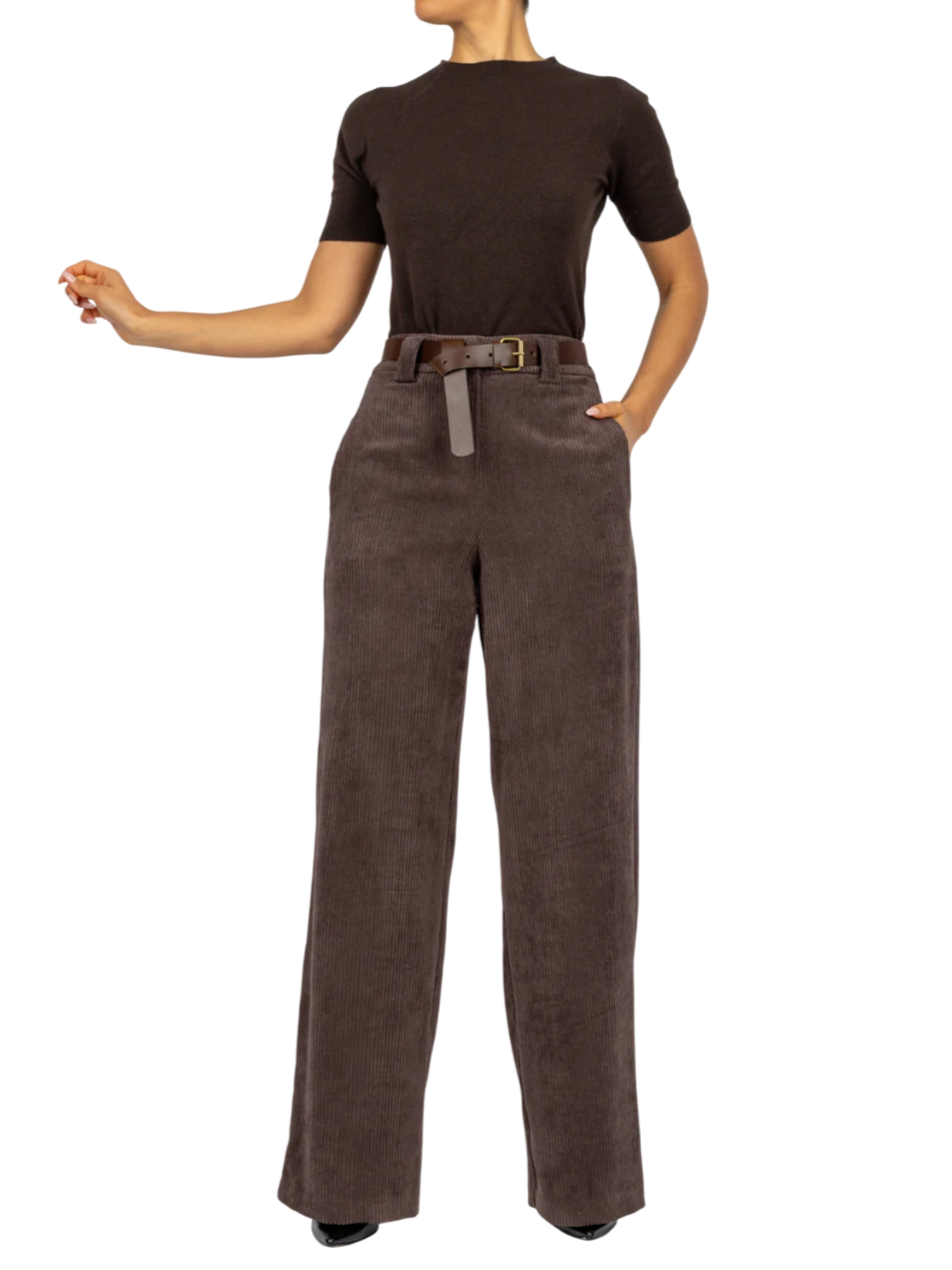 Tensione In pantaloni a palazzo in velluto a costine marrone TE25P4597 MORO TENSIONE IN 