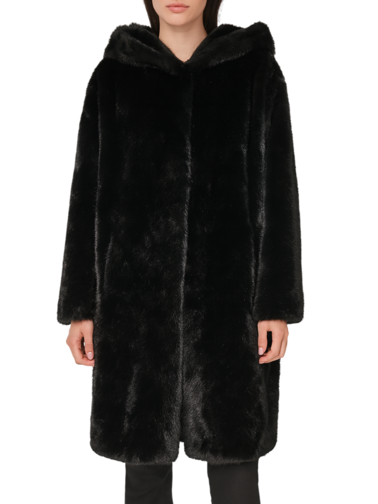 Sandro Ferrone pelliccia ecologica lunga con cappuccio nero S106YBFRIANA NERO Sandro FERRONE 