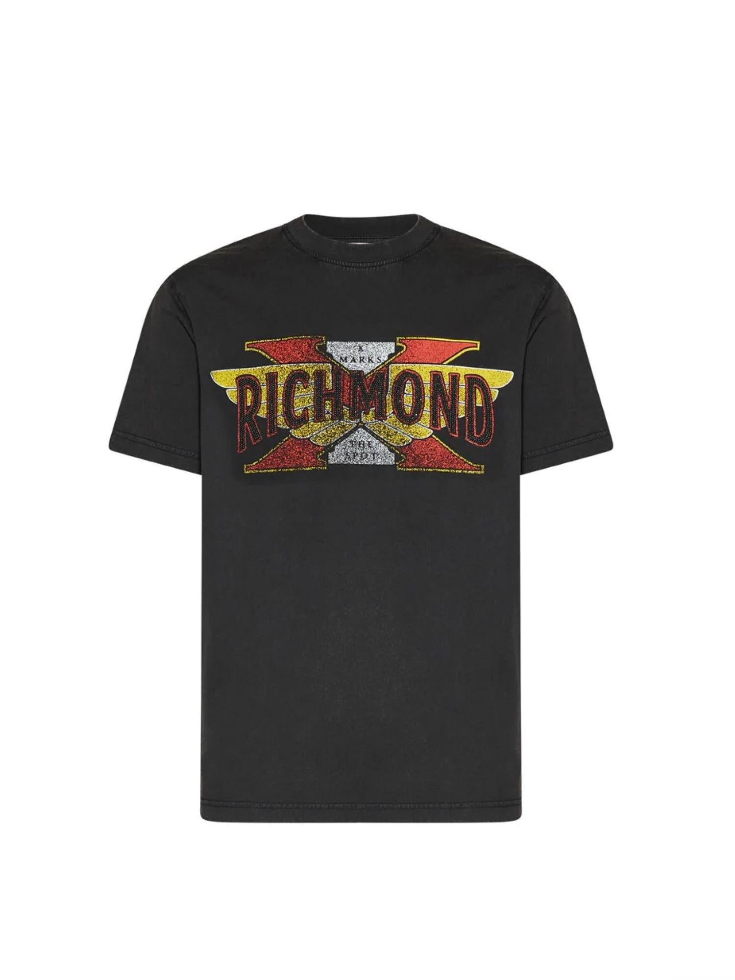 John Richmond T-shirt uomo Supamin con logo strass nero UMP26105TS BLACK John RICHMOND 