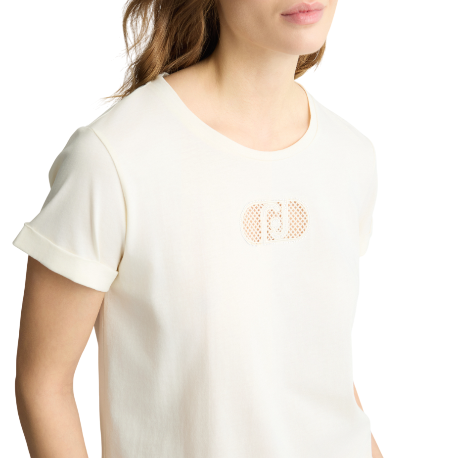 Liu Jo T-shirt maniche corte con logo monogram strass bianco latte TA5180JS923 M9248 LIU JO 
