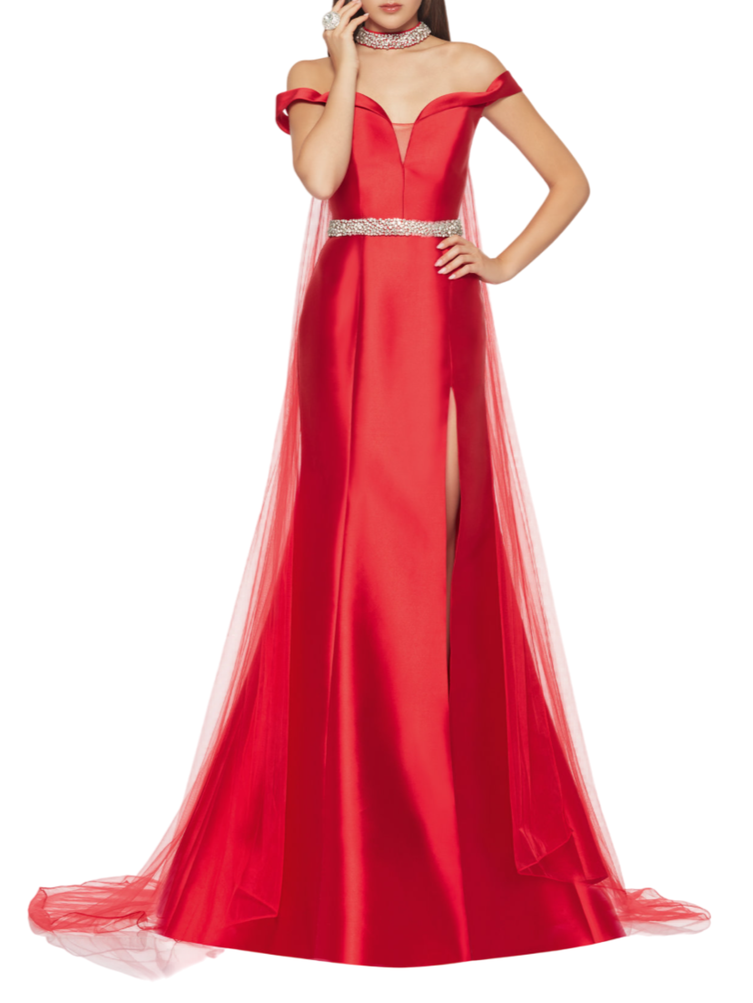 Impero Couture abito da cerimonia in mikado con dettagli gioiello rosso GN20031-3 ROSSO IMPERO Couture 