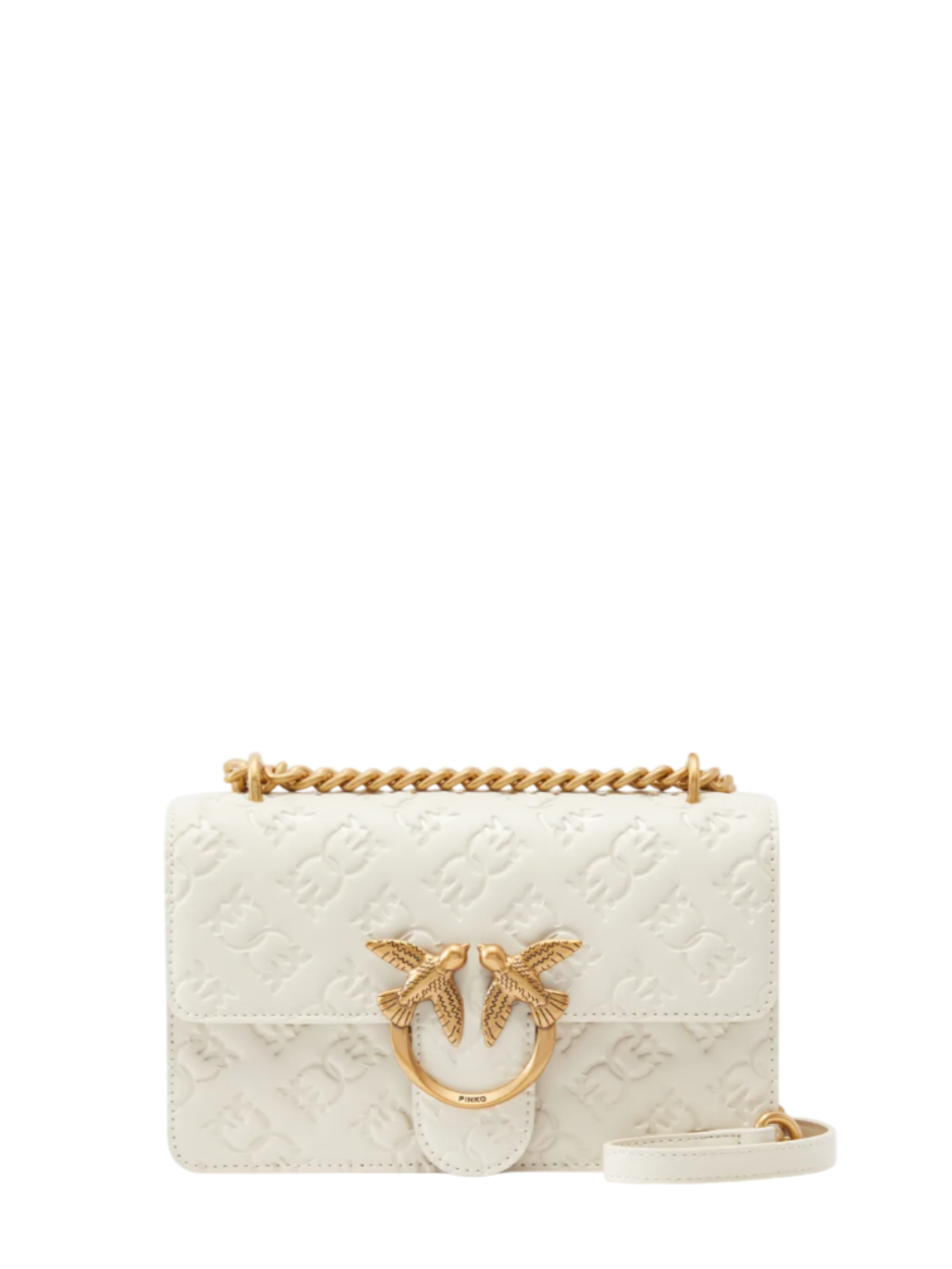 Pinko borsa Love One Mini in pelle con logo imprimè bianco latte oro 100074-A1YB Z14Q PINKO 