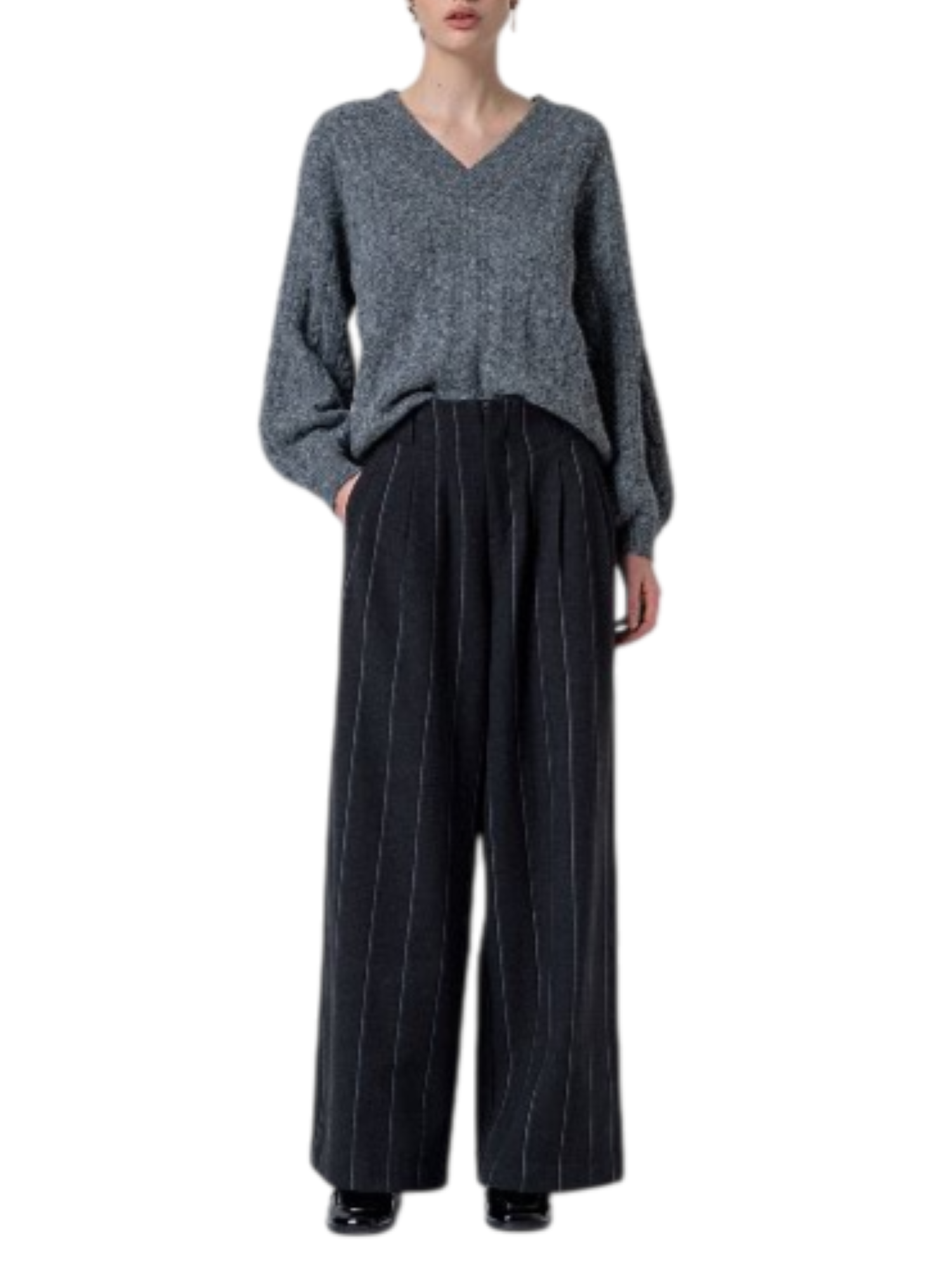 Surkana pantaloni gessati gamba larga grigio 565IRDI525 81 SURKANA 