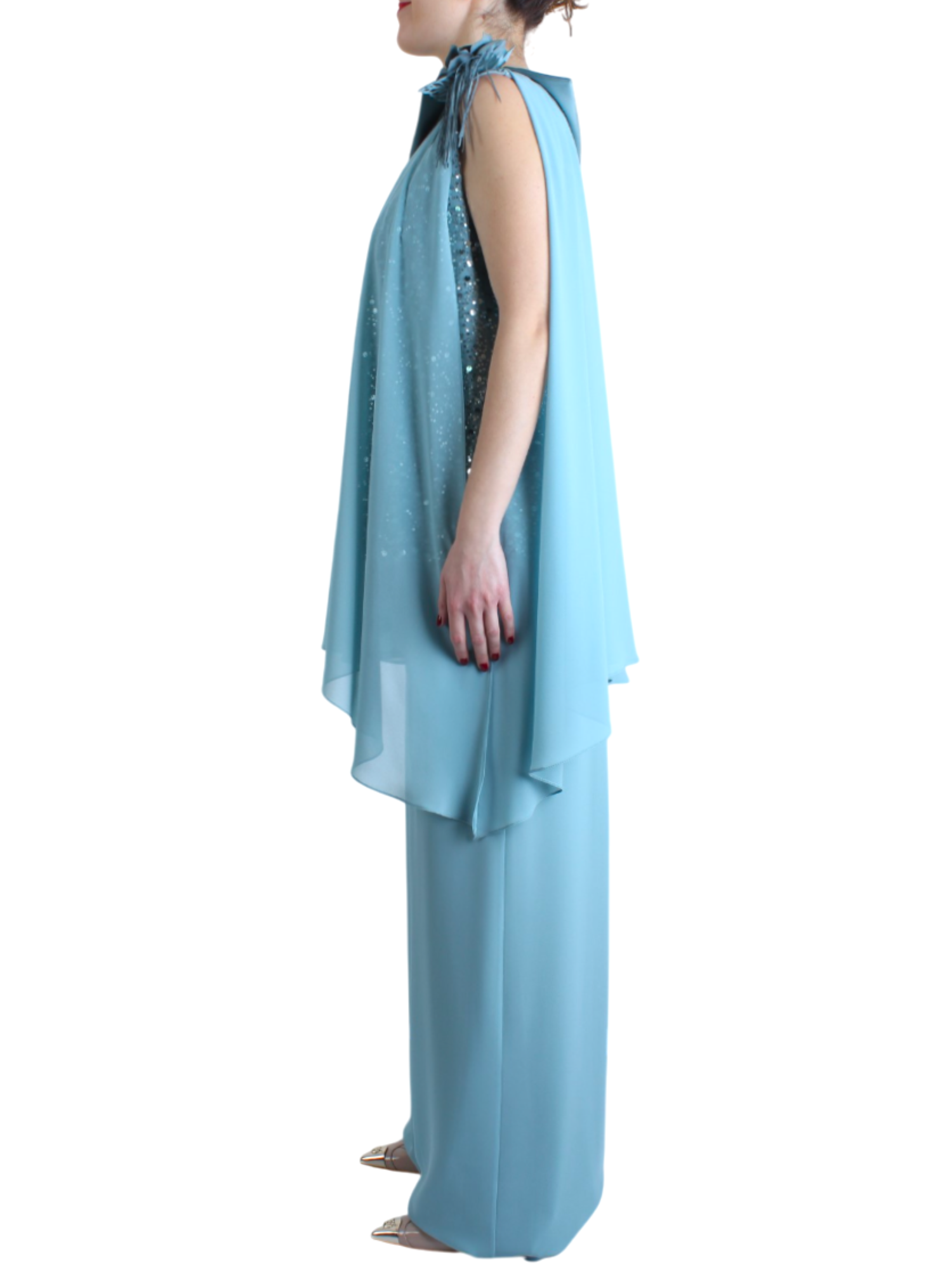 Impero Couture completo da cerimonia con pantaloni in georgette verde tiffany UBP38 TIFFANY IMPERO Couture 