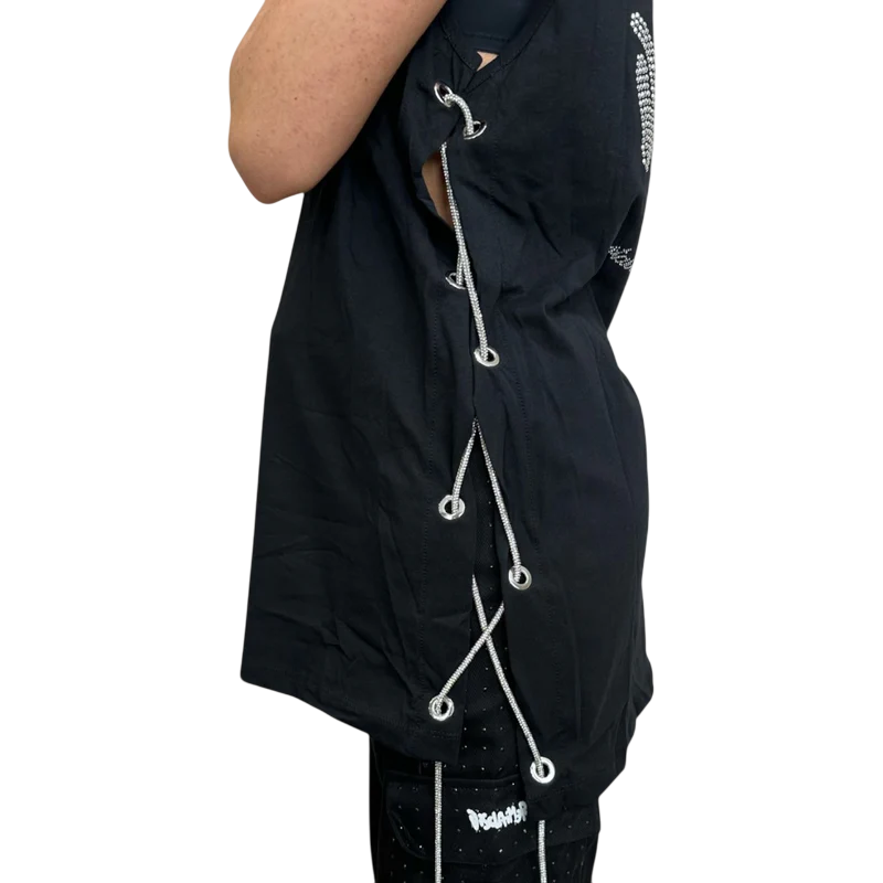 Disclaimer canotta con cut out e laccetti strass nero 54970 NERO DISCLAIMER 