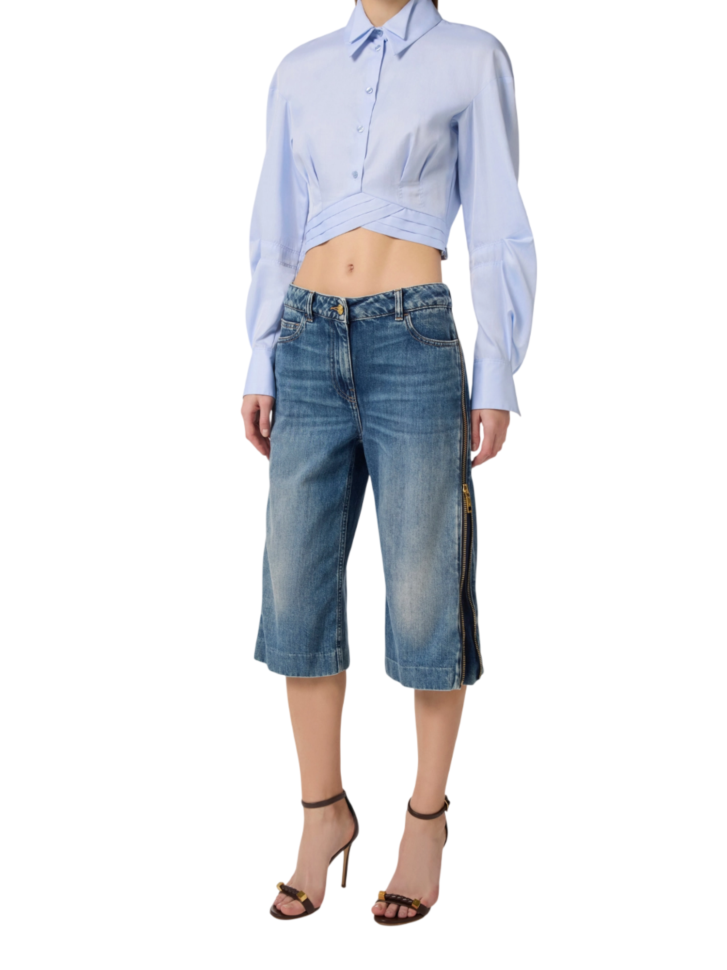 Elisabetta Franchi bermuda in denim con zip lavaggio blu PJ18I61 104 ELISABETTA FRANCHI 