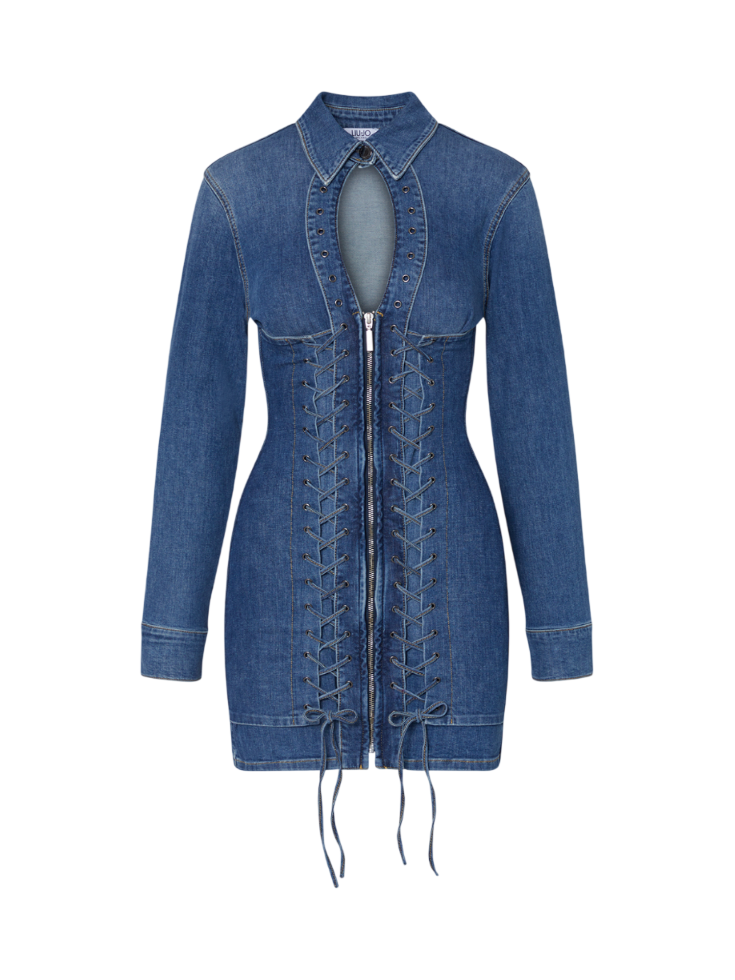 Liu Jo abito corto in denim con stringhe lavaggio medio UA6508D0399 79157 LIU JO 