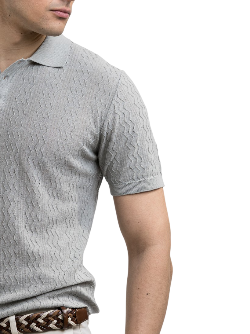 Yes Zee polo uomo in maglia trama chevron verde salvia M718-H600 0809 YES-ZEE 