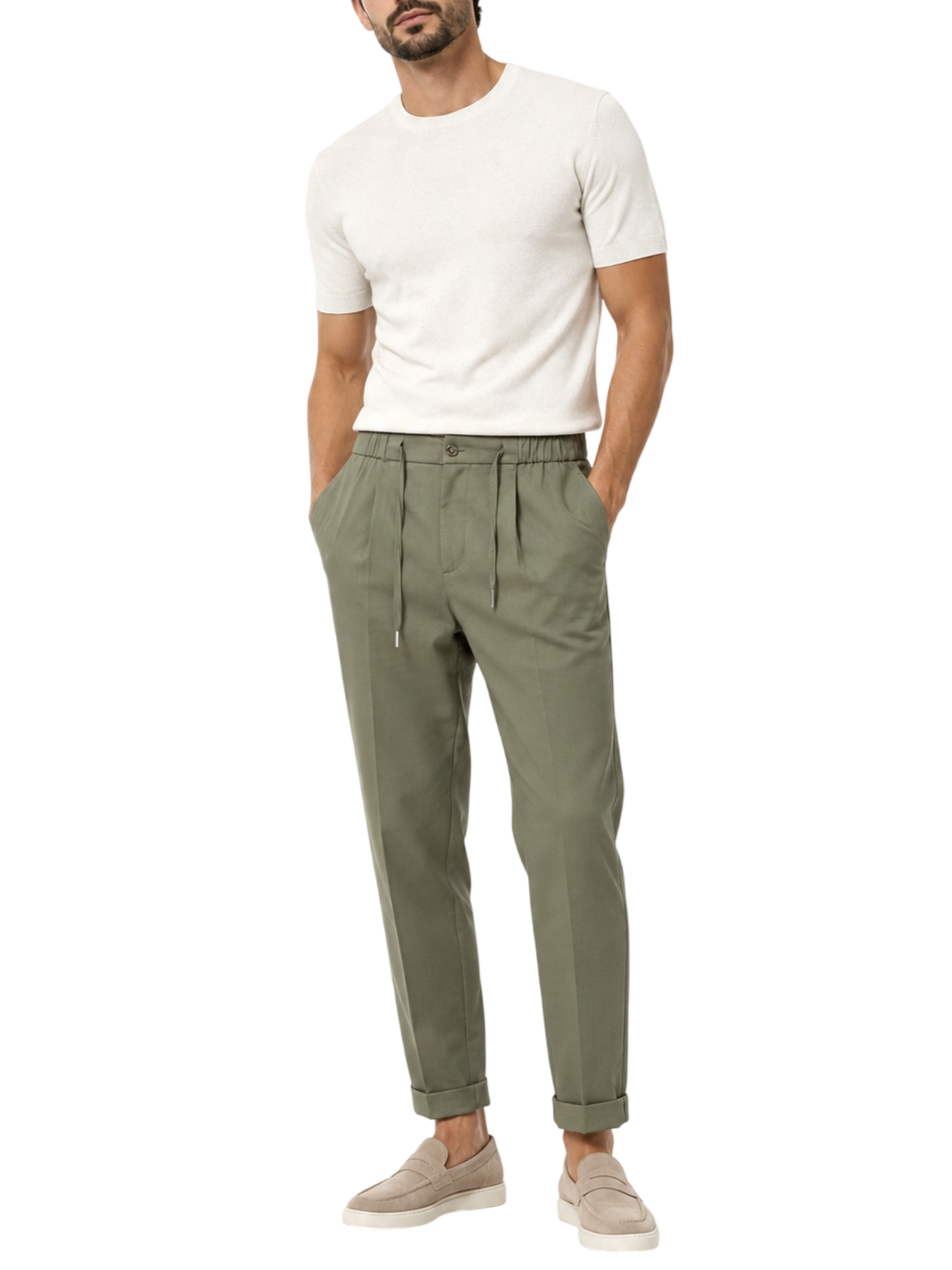 Le Braghe pantaloni uomo con coulisse misto viscosa verde salvia J394-1645 SALVIA Le Braghe 