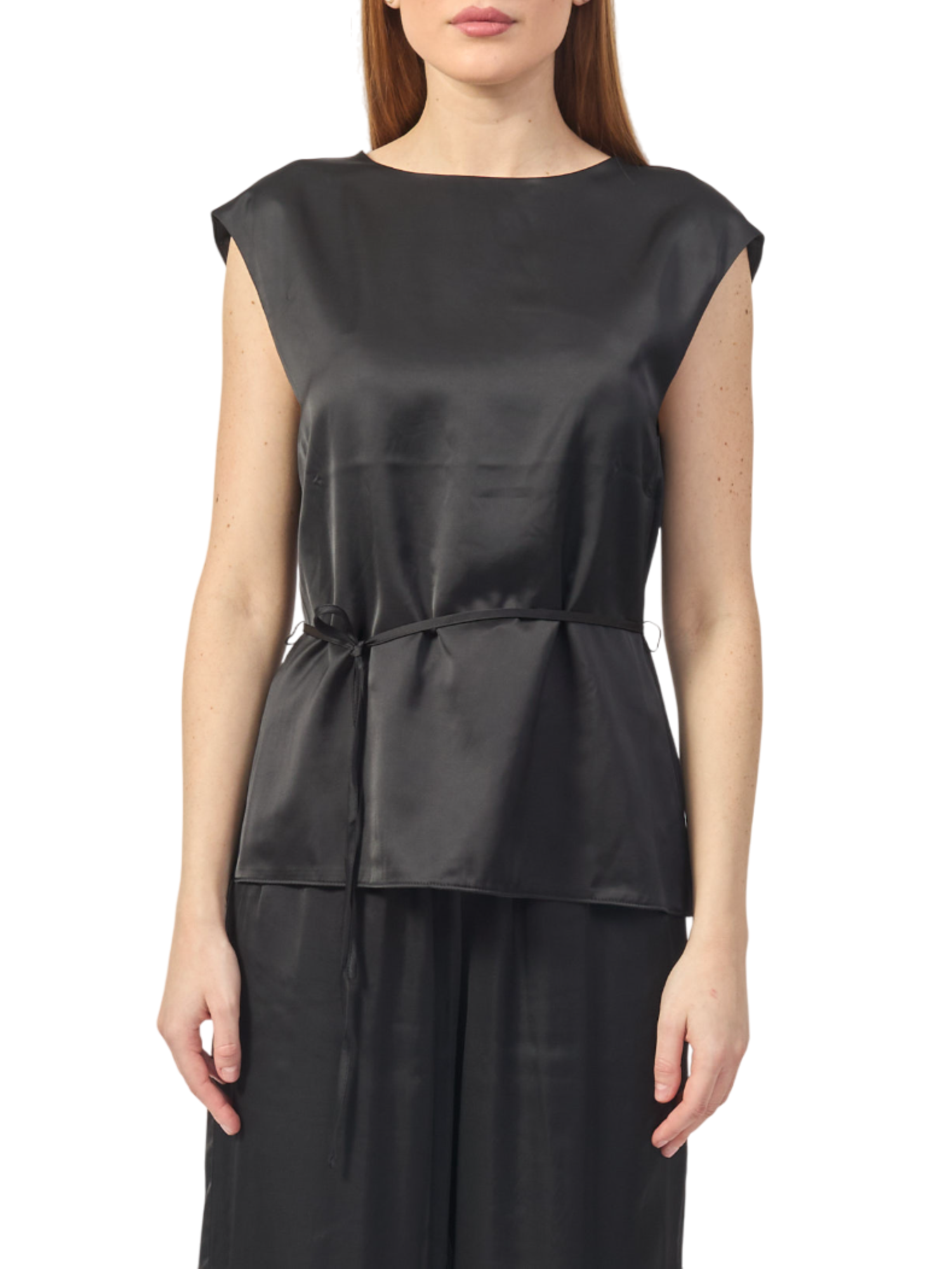 Yes Zee blusa in satin di viscosa con cintina nero