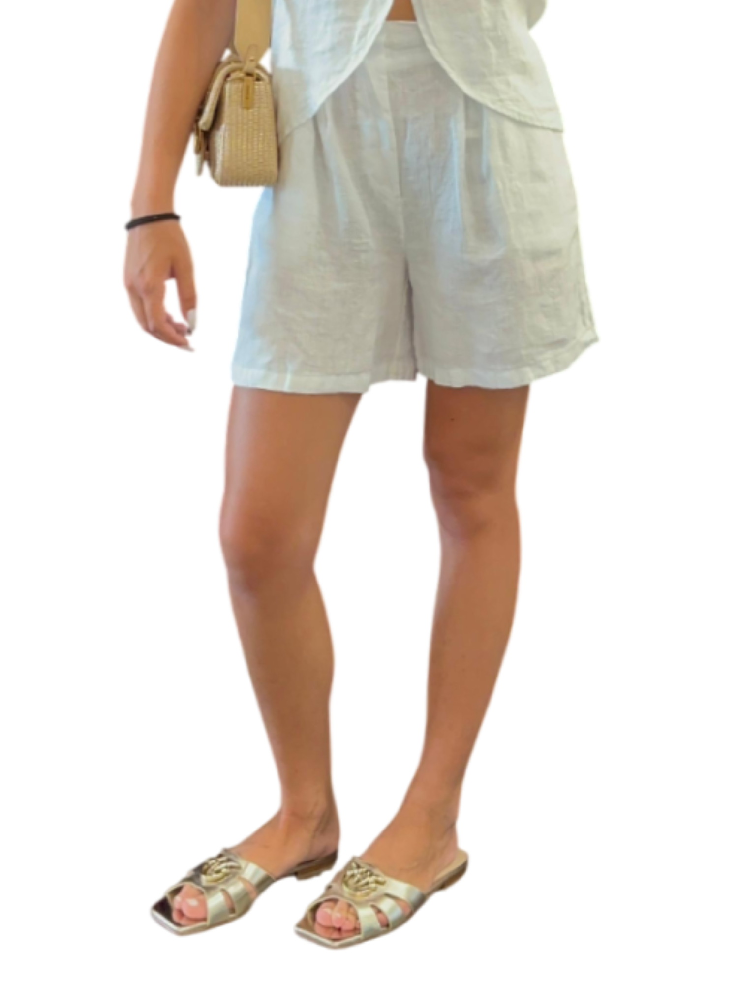 Le Streghe bermuda in lino bianco P25DD246 BIANCO LE STREGHE 
