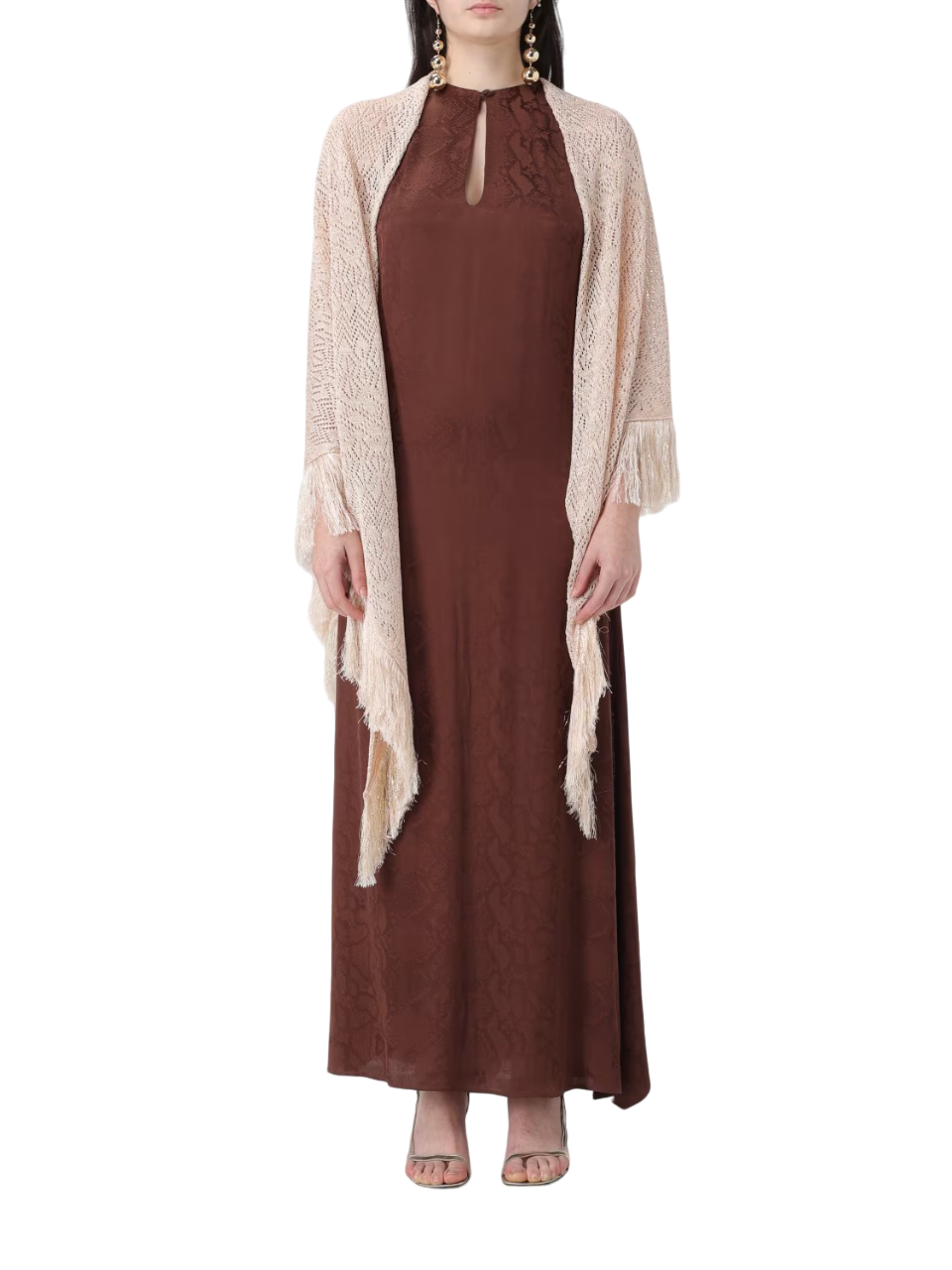 Simona Corsellini scialle in maglia traforata lurex con frange beige P24CPSLO02 0075 SIMONA CORSELLINI 