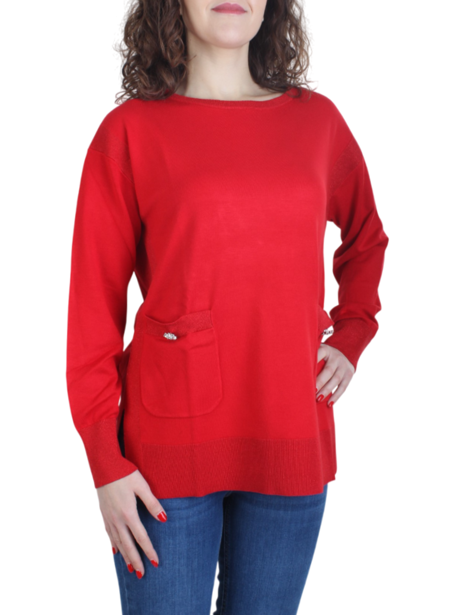 Opificio 4.0 maglia girocollo con tasche lurex rosso D41010 0320 Opificio 4.0 