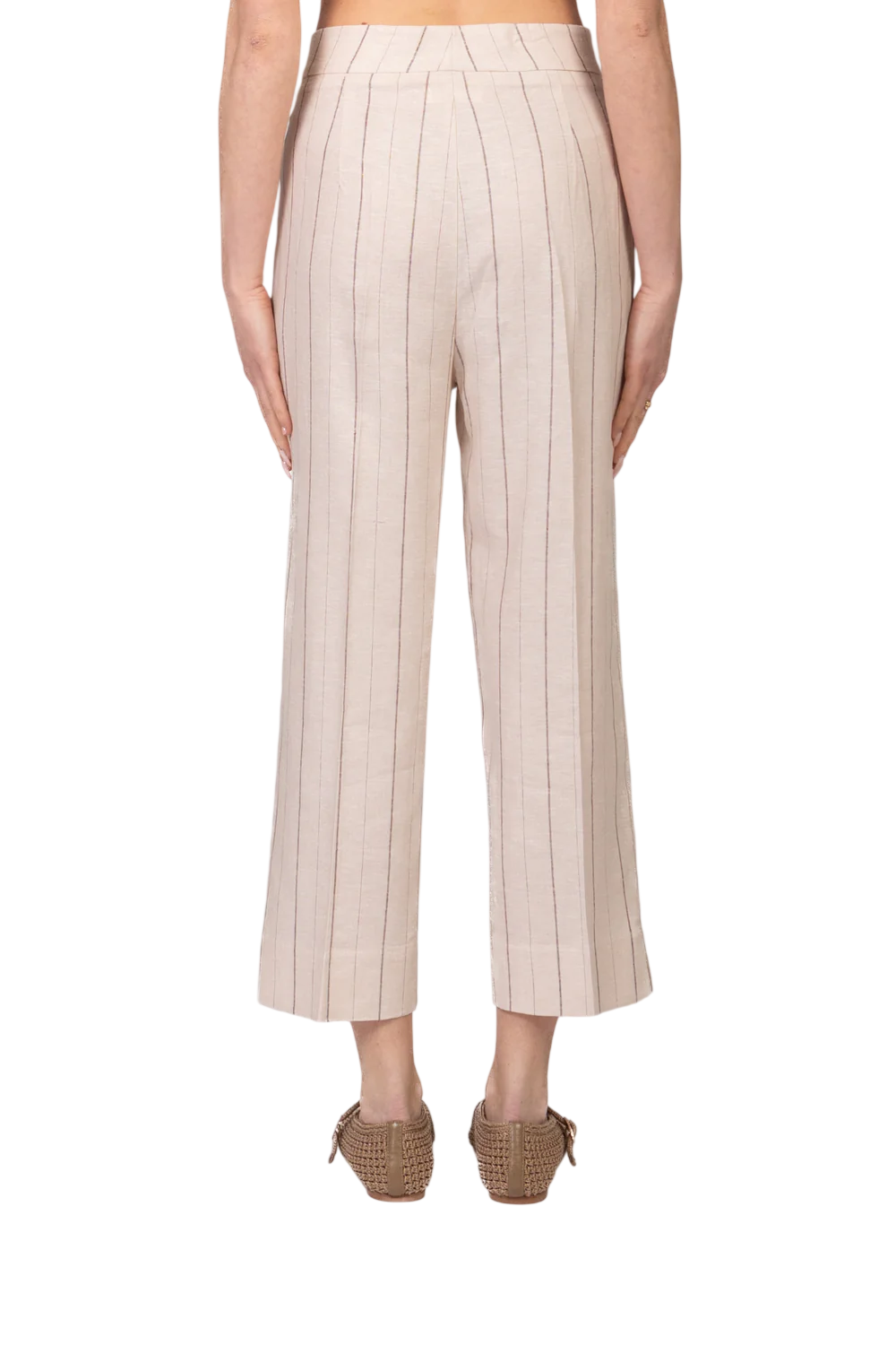 Vicolo pantaloni gessati donna misto lino beige TAB2108 BEIGE VICOLO 