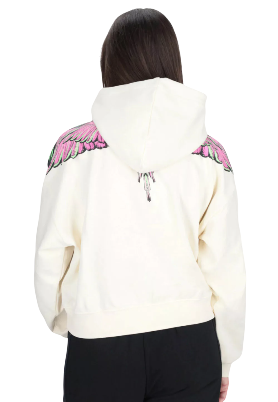 County of Milan felpa con cappuccio stampa iconica beige chiaro CM30000 LATTE-PINK WINGS COUNTY OF MILAN 
