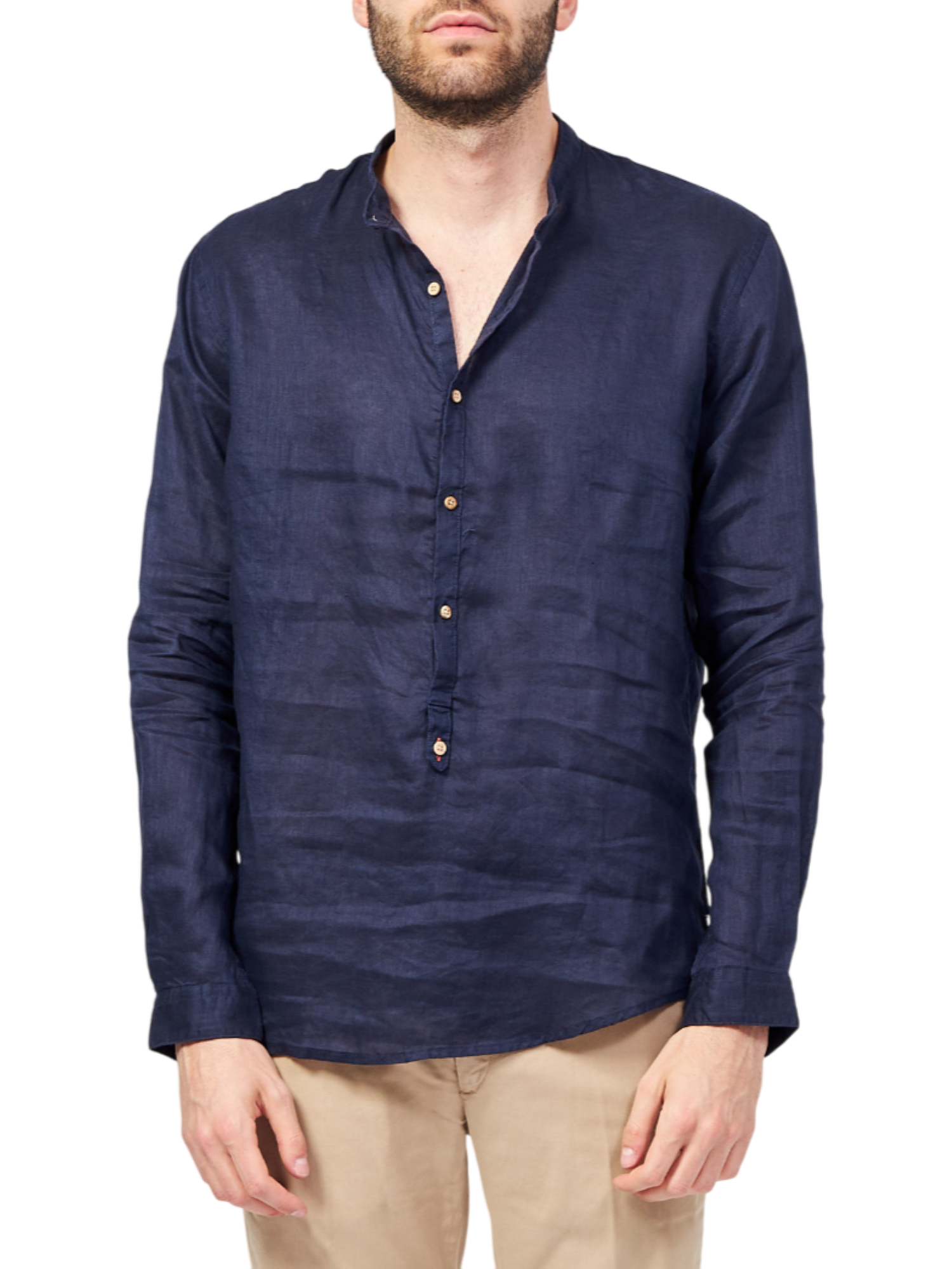 Yes Zee camicia alla coreana in lino a manica lunga blu C512-UP00 0710 YES-ZEE 