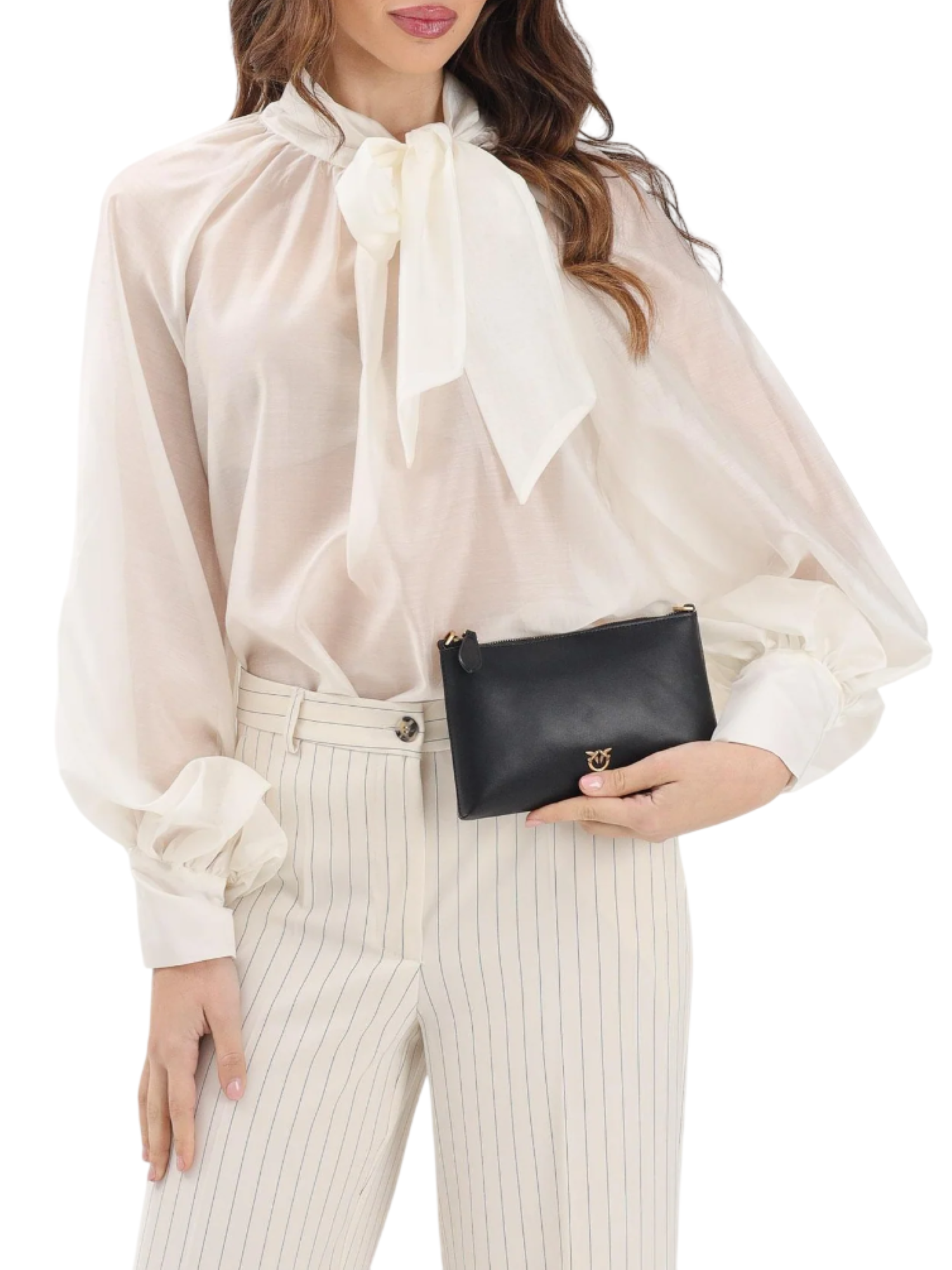 Vicolo blusa con fusciacca con trasparenze bianco latte TAB0210 BIANCO VICOLO 