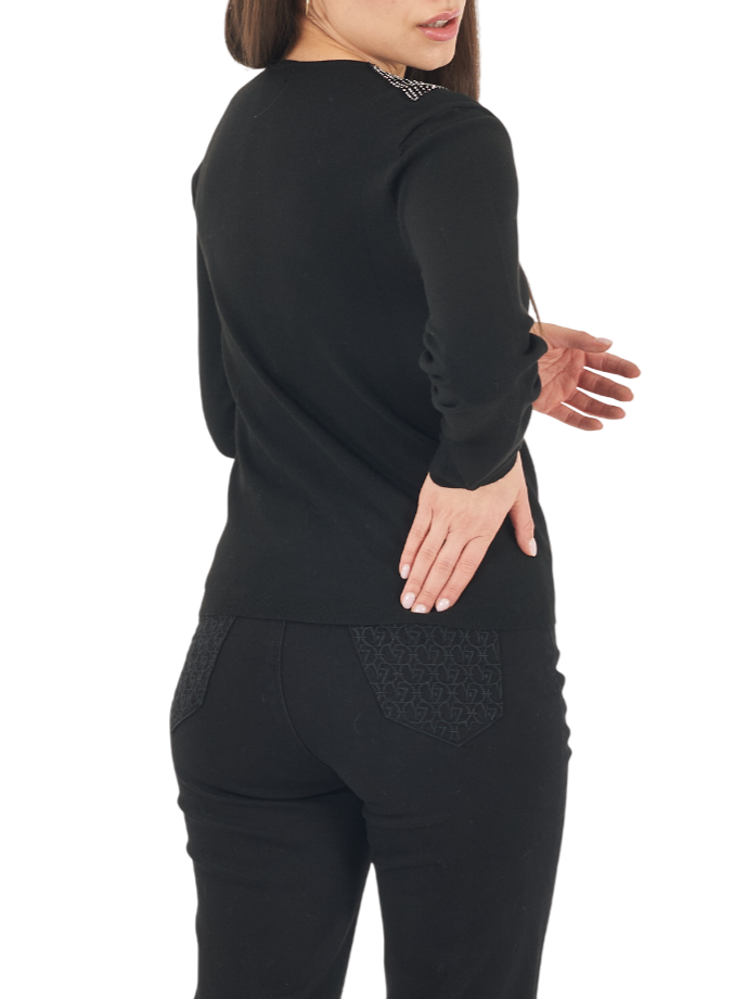 Yes Zee maglia a V con inserto strass nero M093-Z200 0801 YES-ZEE 