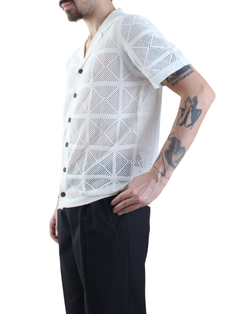 Opificio 4.0 camicia traforata manica corta bianco latte 651163 BIANCO Opificio 4.0 