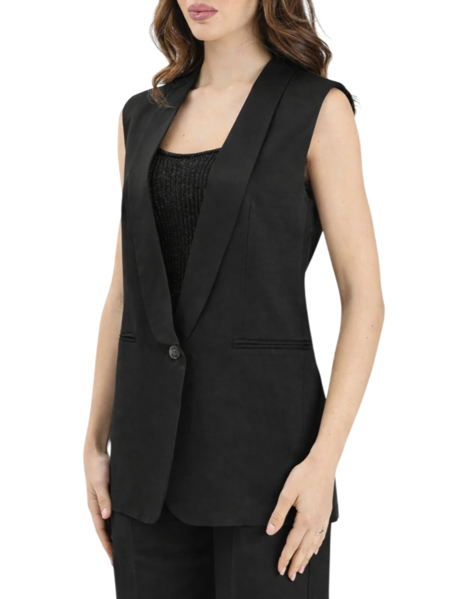 Vicolo gilet misto lino e viscosa nero TAB0243 NERO VICOLO 