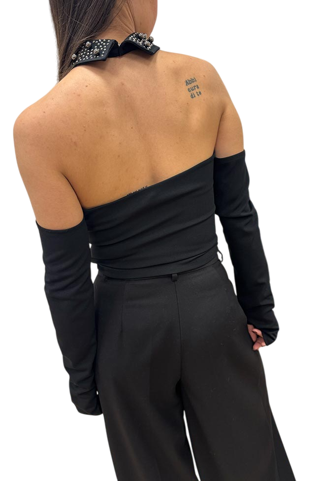 Haveone top manica lunga con colletto gioiello nero RVS-M044 NERO HAVEONE 