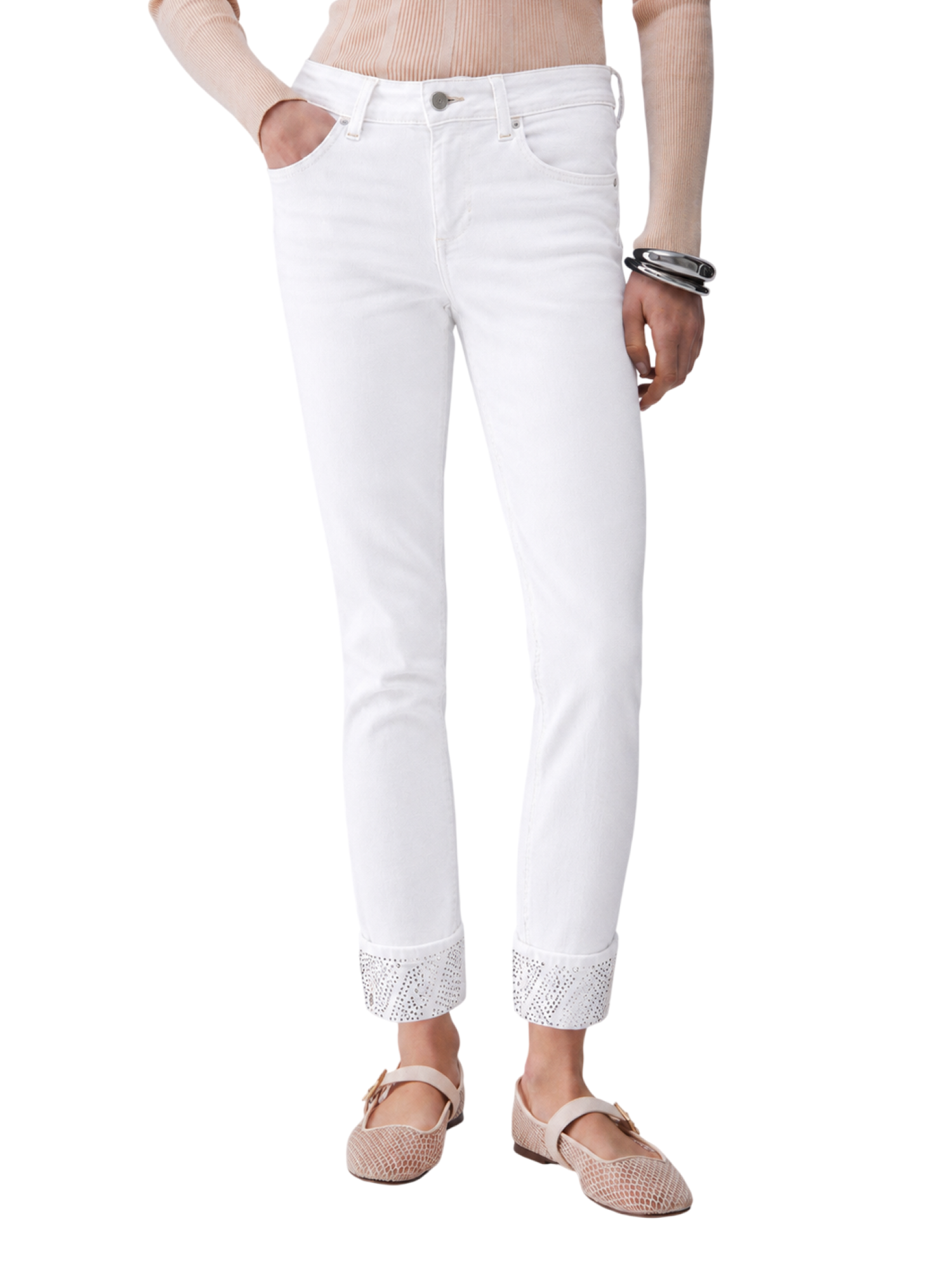 Liu Jo jeans Monroe slim con risvolto gioiello lavaggio bianco UA6006D0305 11111 LIU JO 