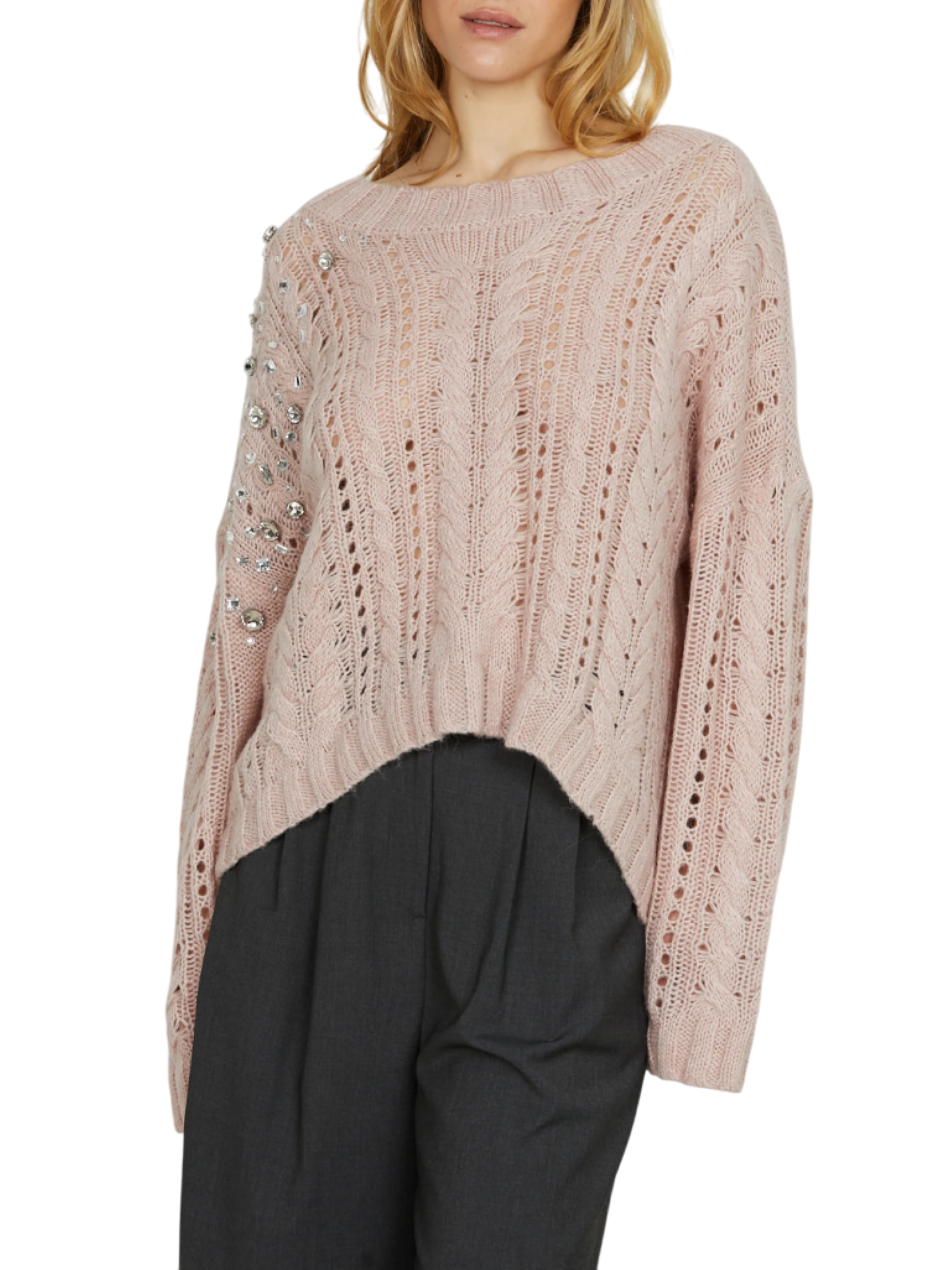 Relish maglia Serifo over con applicazioni gioiello rosa SERIFO 2407 RELISH 