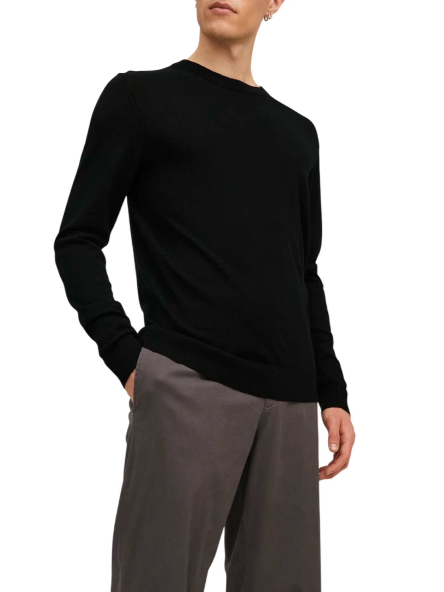 Jack&Jones maglia girocollo in lana nero 12216817 BLACK JACK&JONES 