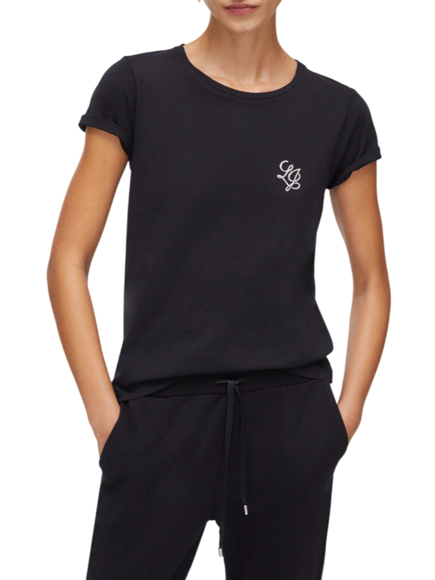 Liu Jo T-shirt manica corta con logo strass nero TA6056JS923 S9149 LIU JO 