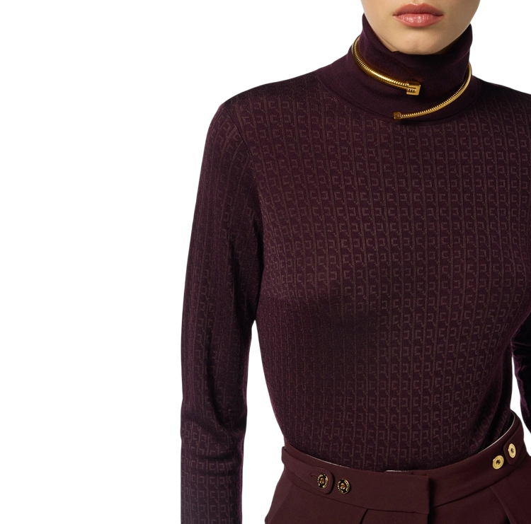 Elisabetta Franchi maglia dolcevita con logo jacquard borgogna MK23S56E2 EA4 ELISABETTA FRANCHI 