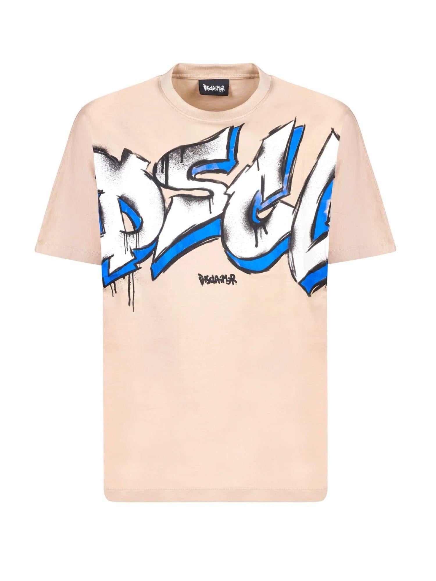 Disclaimer T-shirt manica corta con maxi stampa logo beige