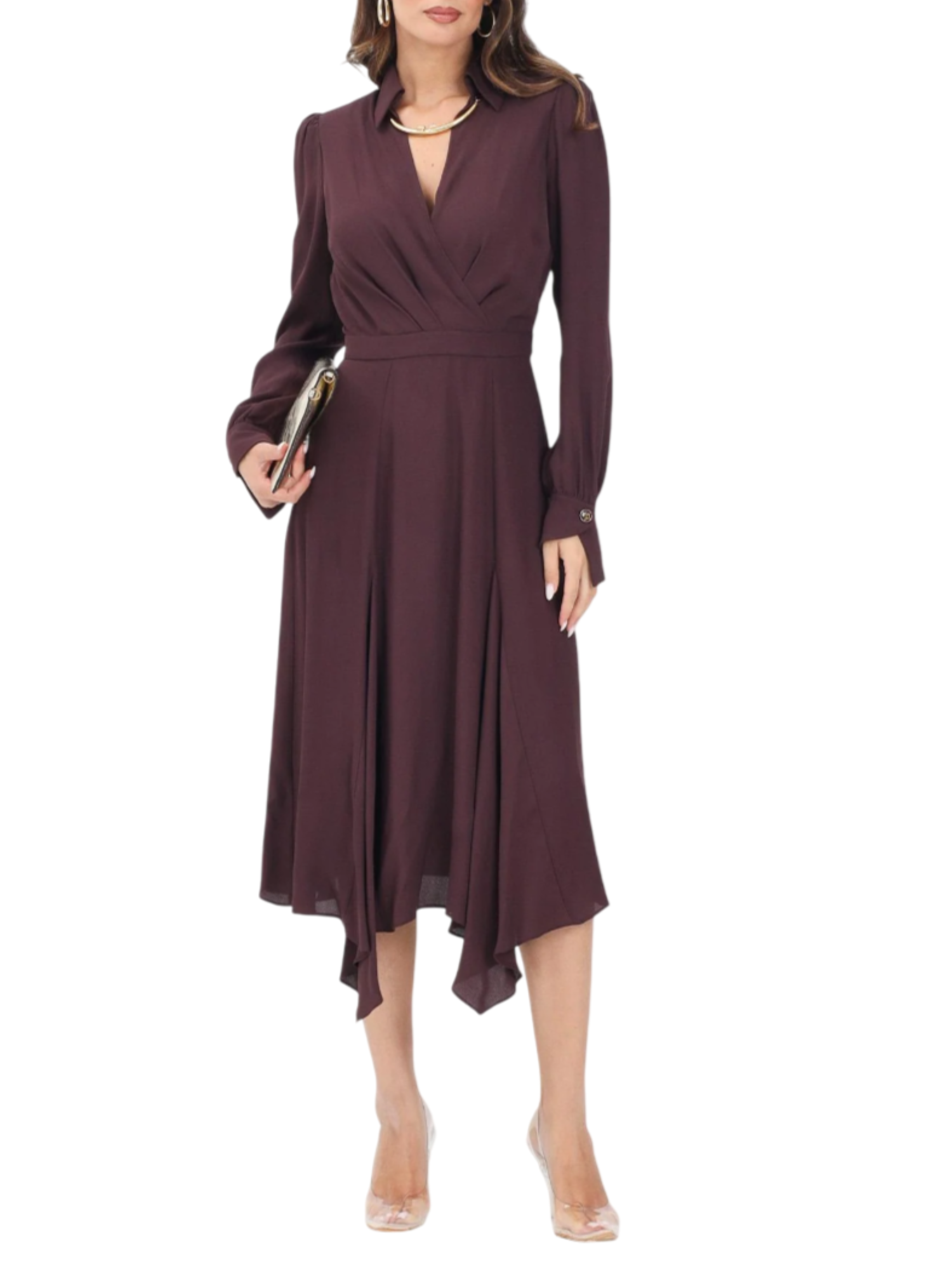 Elisabetta Franchi abito midi in georgette con collana borgogna ABT0356E2 EA4 ELISABETTA FRANCHI 