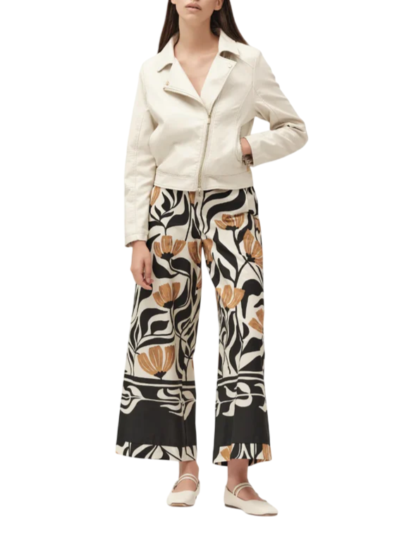 White Wise pantaloni in fantasia nero beige bianco WW30700 NERO-BURRO WHITE WISE 