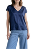 Surkana blusa in raso scollo a V blu