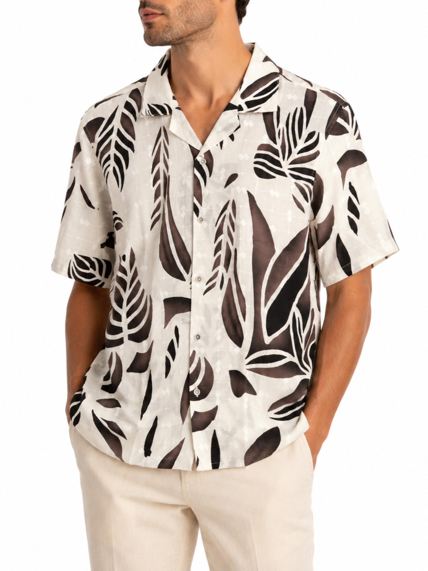 Alta Tensione camicia uomo in fantasia manica corta panna marrone CU1001 UNICA ALTA TENSIONE 