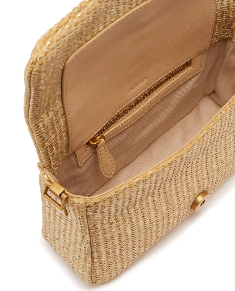 Pinko borsa Love Bag One Mini Slouchy in rafia beige oro 104340-A2CE ZZLQ PINKO 