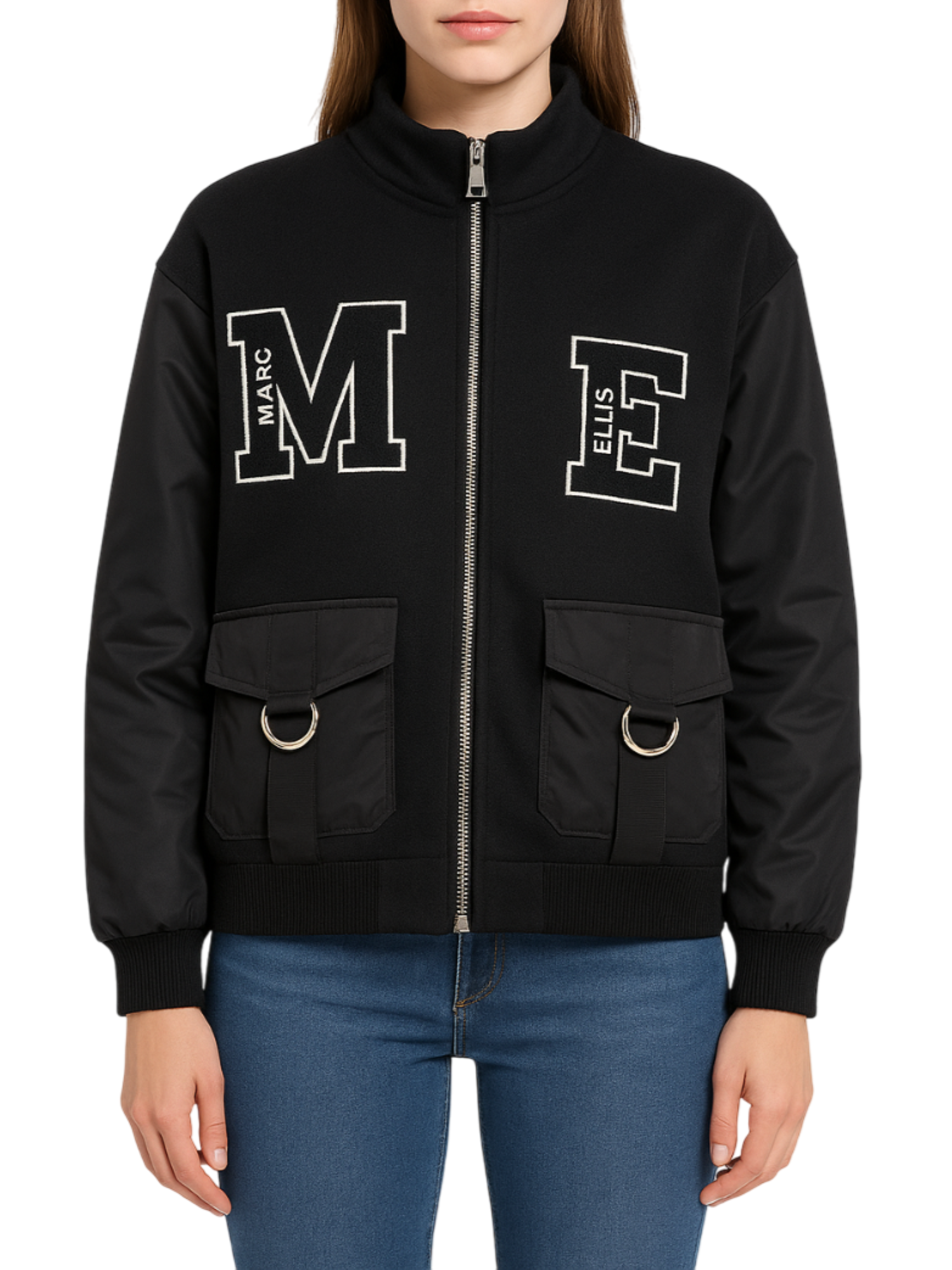 Marc Ellis giubbino bomber corto con patch logo nero MCLJ0084 002 MARC ELLIS 