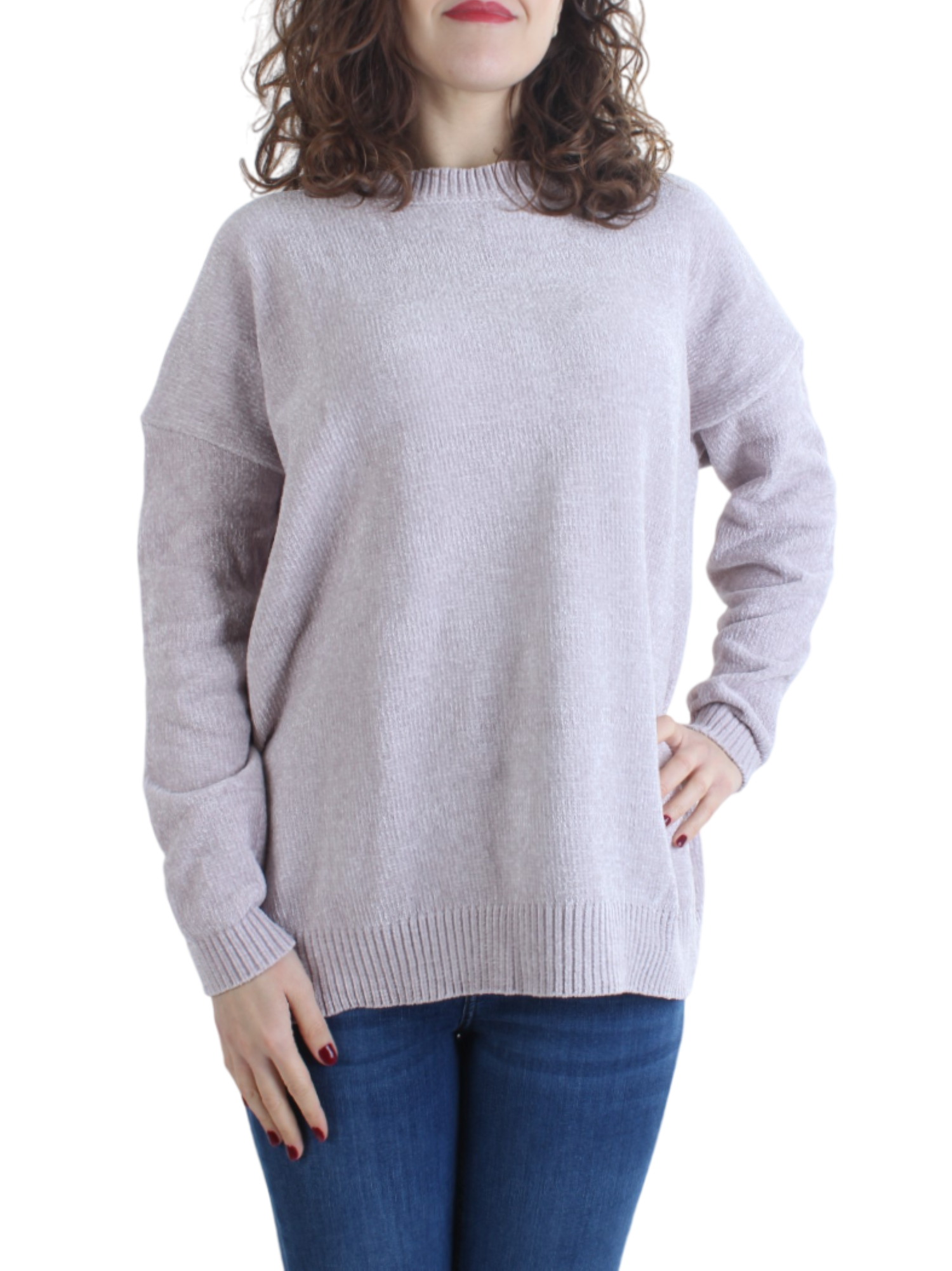 White Wise maglia girocollo in ciniglia rosa cipria WW19038 PERLA WHITE WISE 
