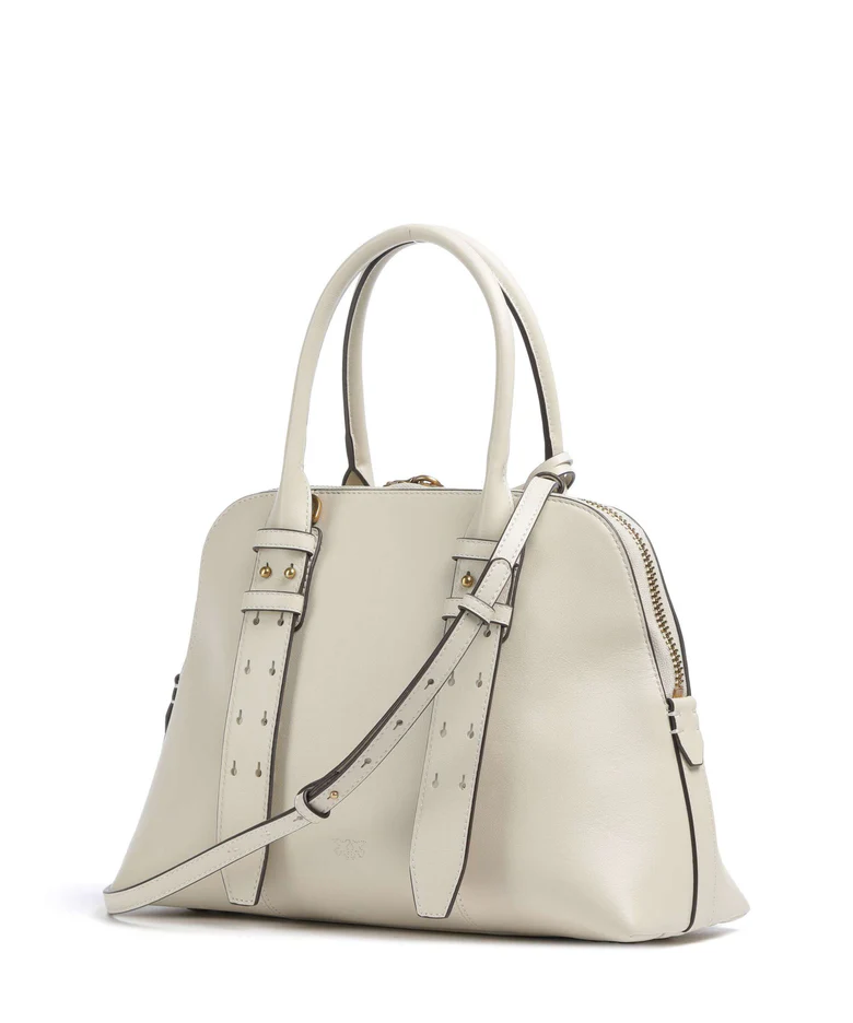 Pinko borsa Bowling Bag Medium in pelle bianco oro 105906-A0QO Z14Q PINKO 