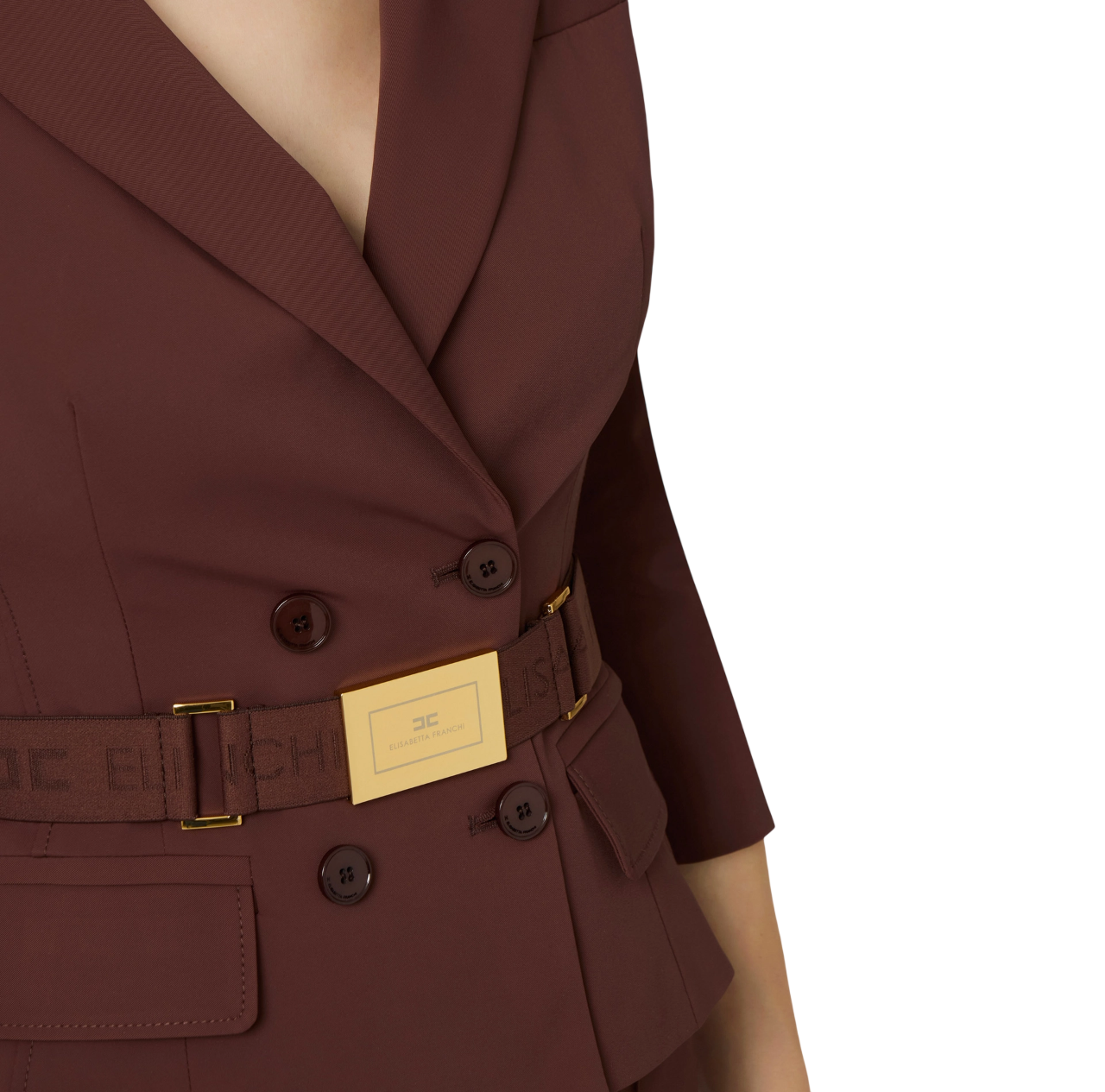 Elisabetta Franchi giacca doppiopetto in tessuto tecnico marrone GI22461 644 ELISABETTA FRANCHI 