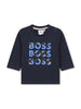 Boss T-shirt manica lunga con stampa logo blu
