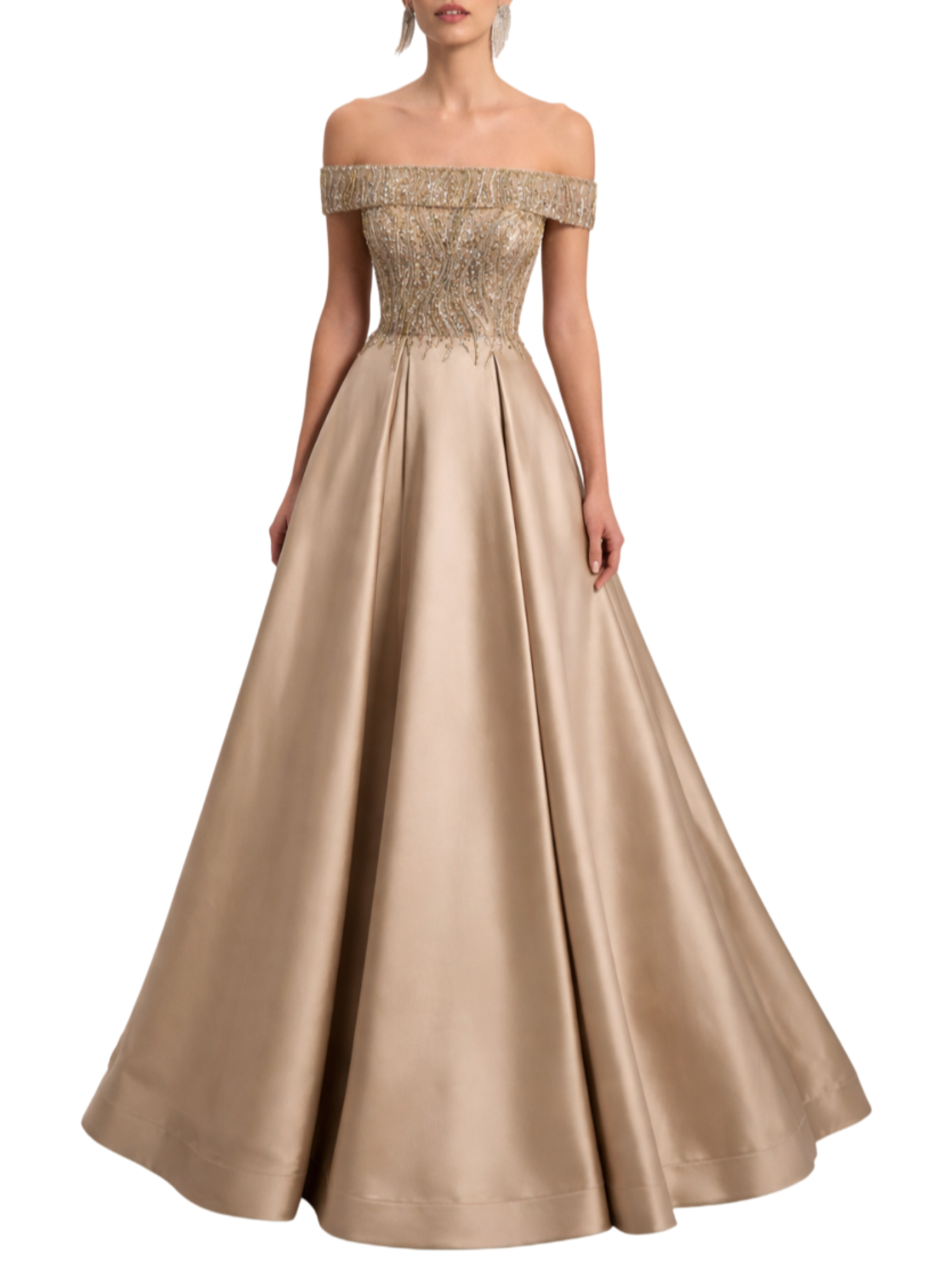 Marfil abito da cerimonia in mikado con paillettes champagne 1J268MIK0P 110-CHAMPAGNE MARFIL BARCELONA 