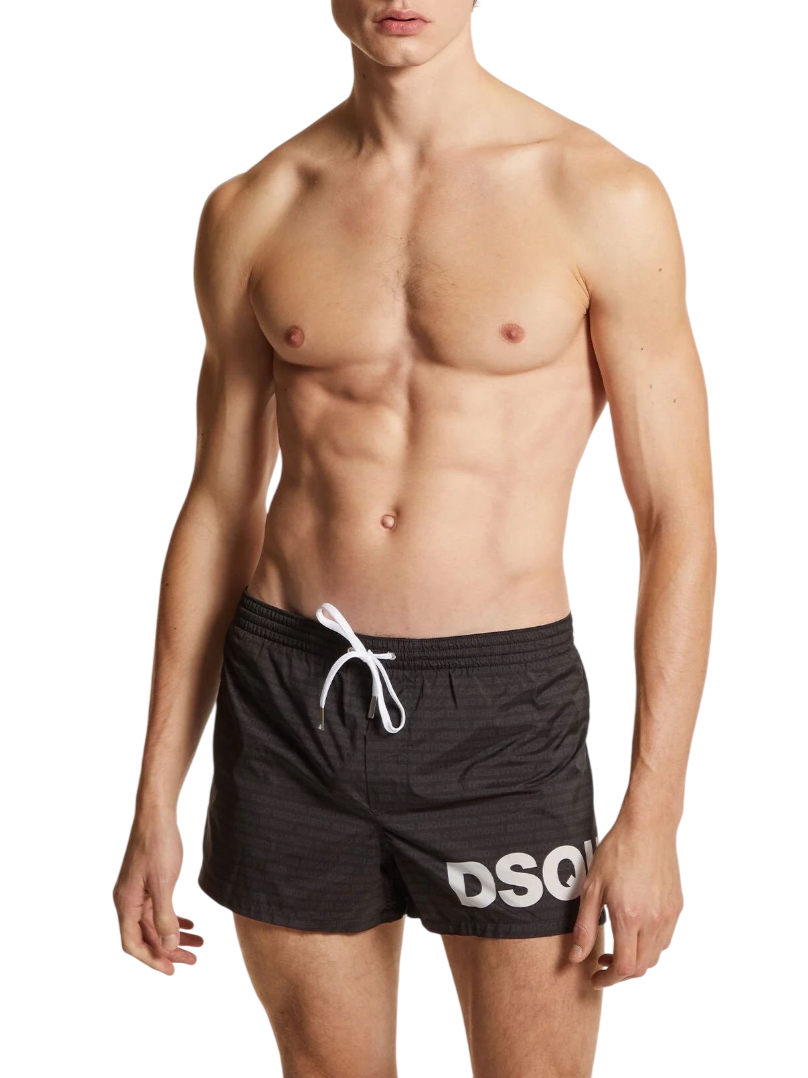 Dsquared2 boxer mare con logo all over nero D7B5C5950 BLACK-WHITE DSQUARED2 
