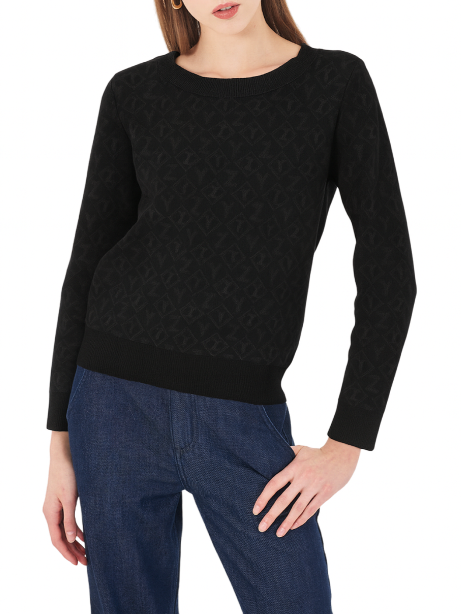 Yes Zee maglia donna in fantasia logata jacquard nero M024-BE00 2801 YES-ZEE 