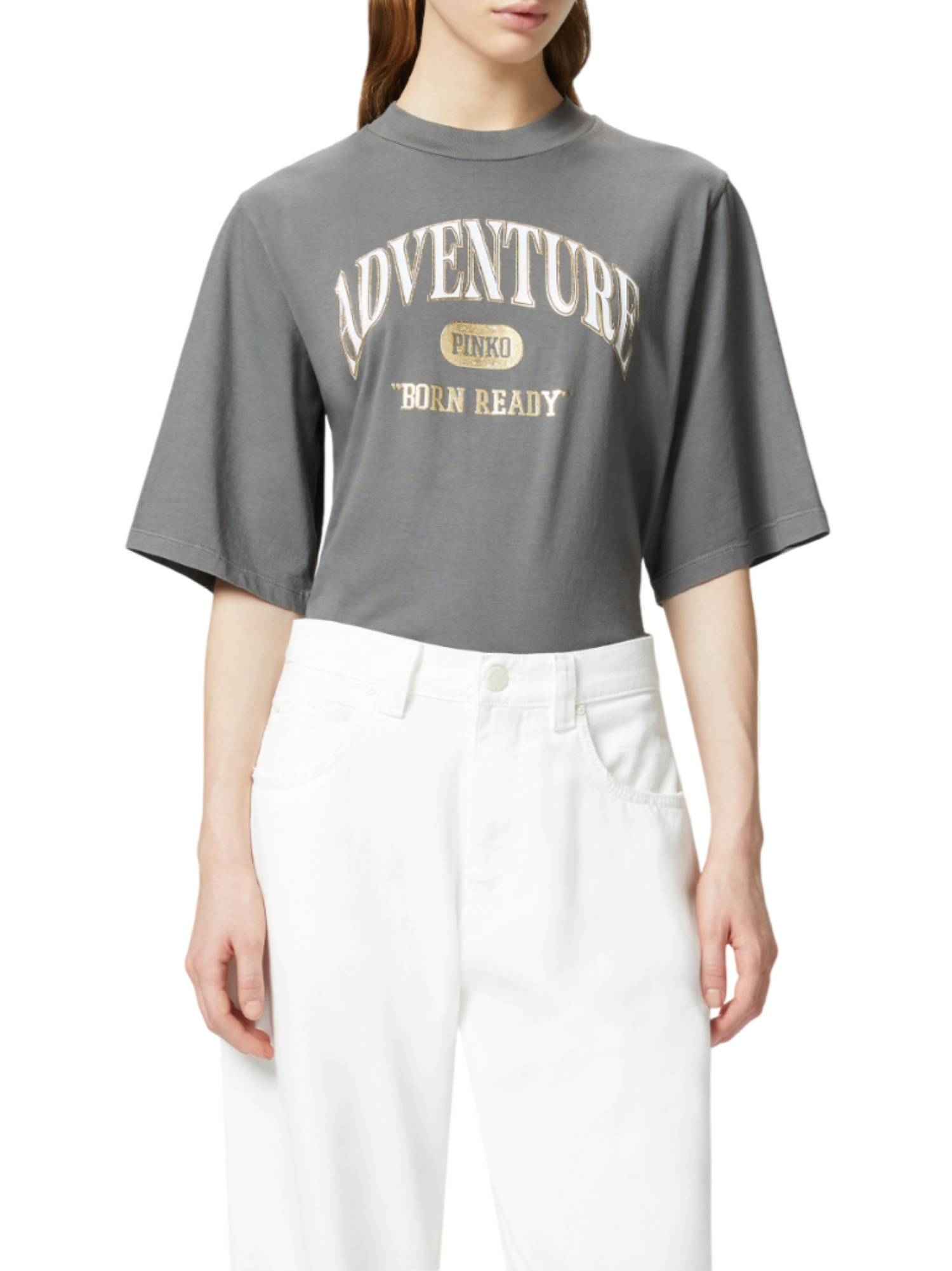 Pinko T-shirt manica corte Niamey con stampa grigio 104604-A2CS I63 PINKO 