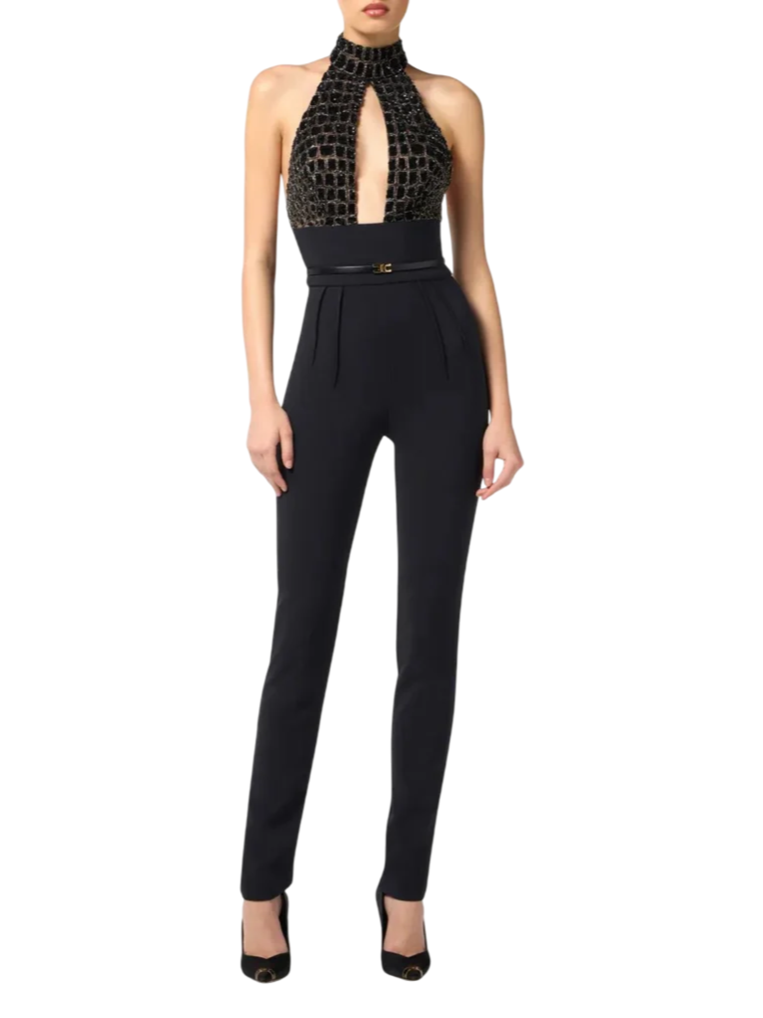 Elisabetta Franchi tuta jumpsuit con paillettes nero TU06257E2 110 ELISABETTA FRANCHI 